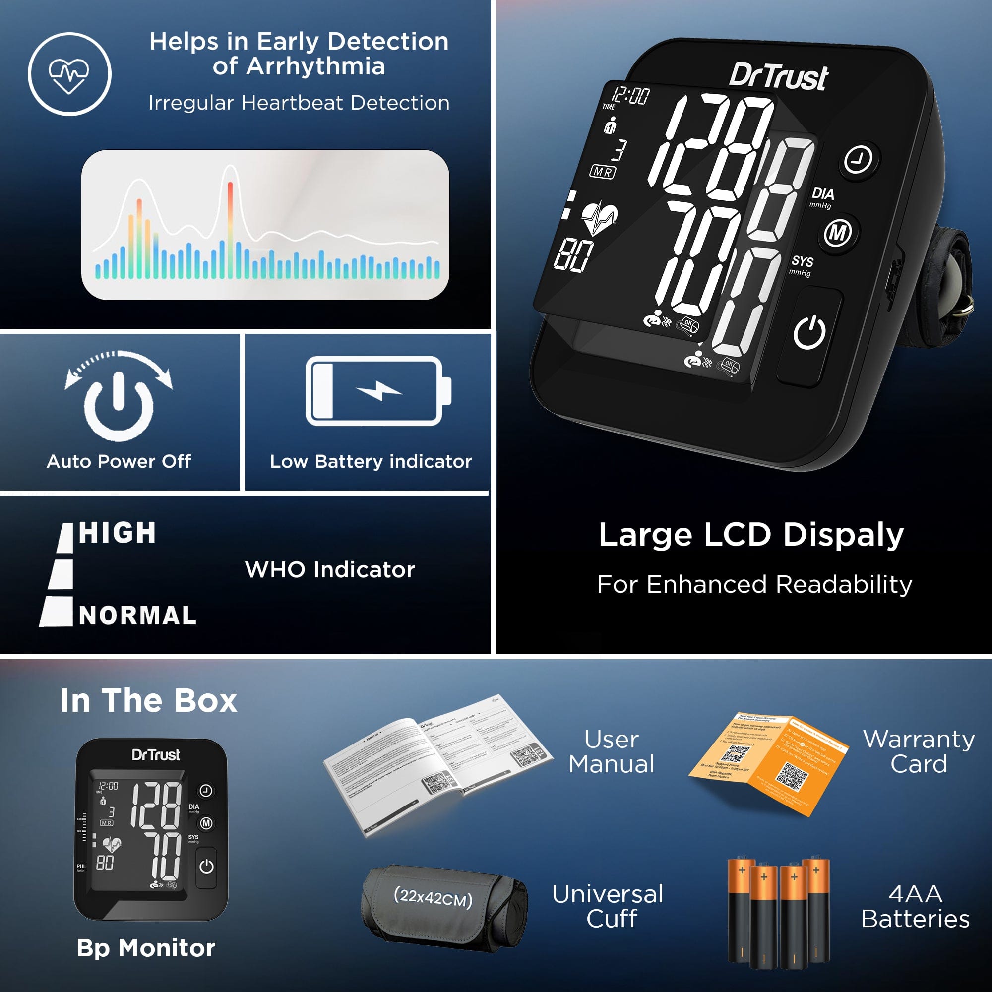 Dr Trust USA IntelliTrack Dual Fully Automatic Talking Blood Pressure Monitor with USB & Battery Power - Accurate Digital BP Machine for Home Use (Black) - Ideal for Daily Health Tracking & Senior Care
