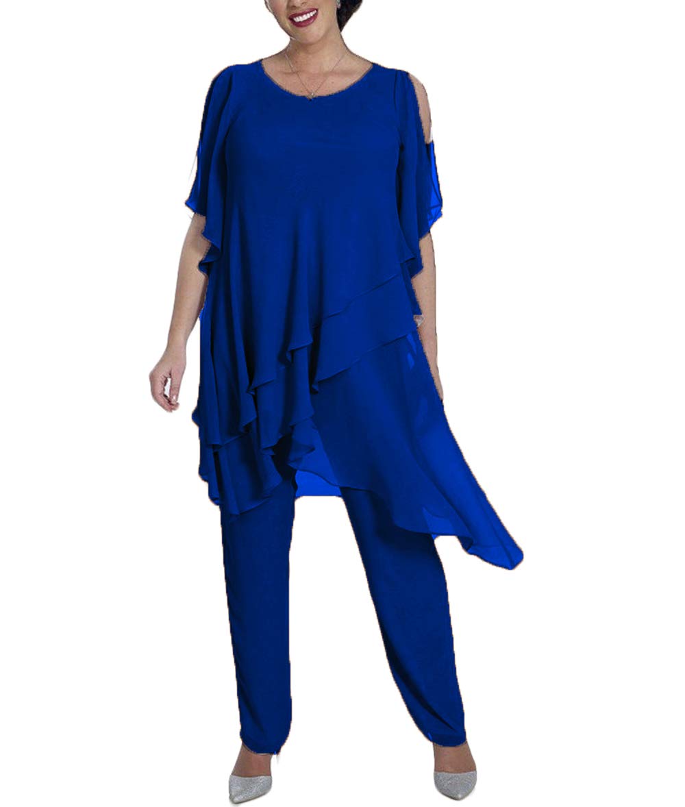 Elegant 2-Piece Chiffon Mother of The Bride Pantsuit Set - Plus Size Formal Wedding Guest Outfit for Women | Perfect for Weddings, Parties & Special Occasions