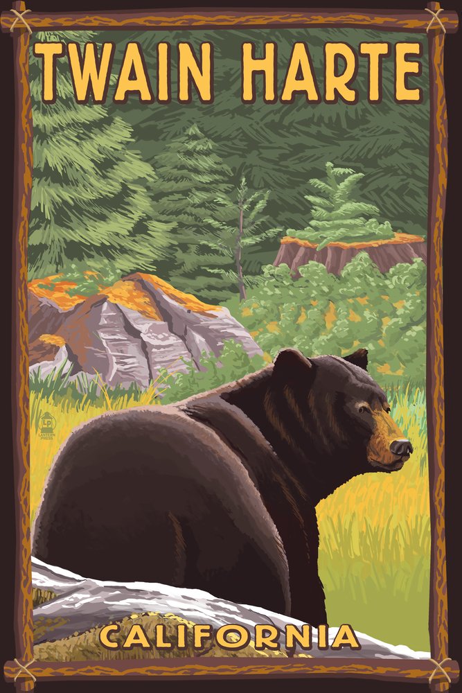 Signed Black Bear in Forest Art Print - 24x36 Wall Decor Poster | Twain Harte California Wildlife Painting | Perfect for Cabin, Lodge & Nature-Themed Home Decor