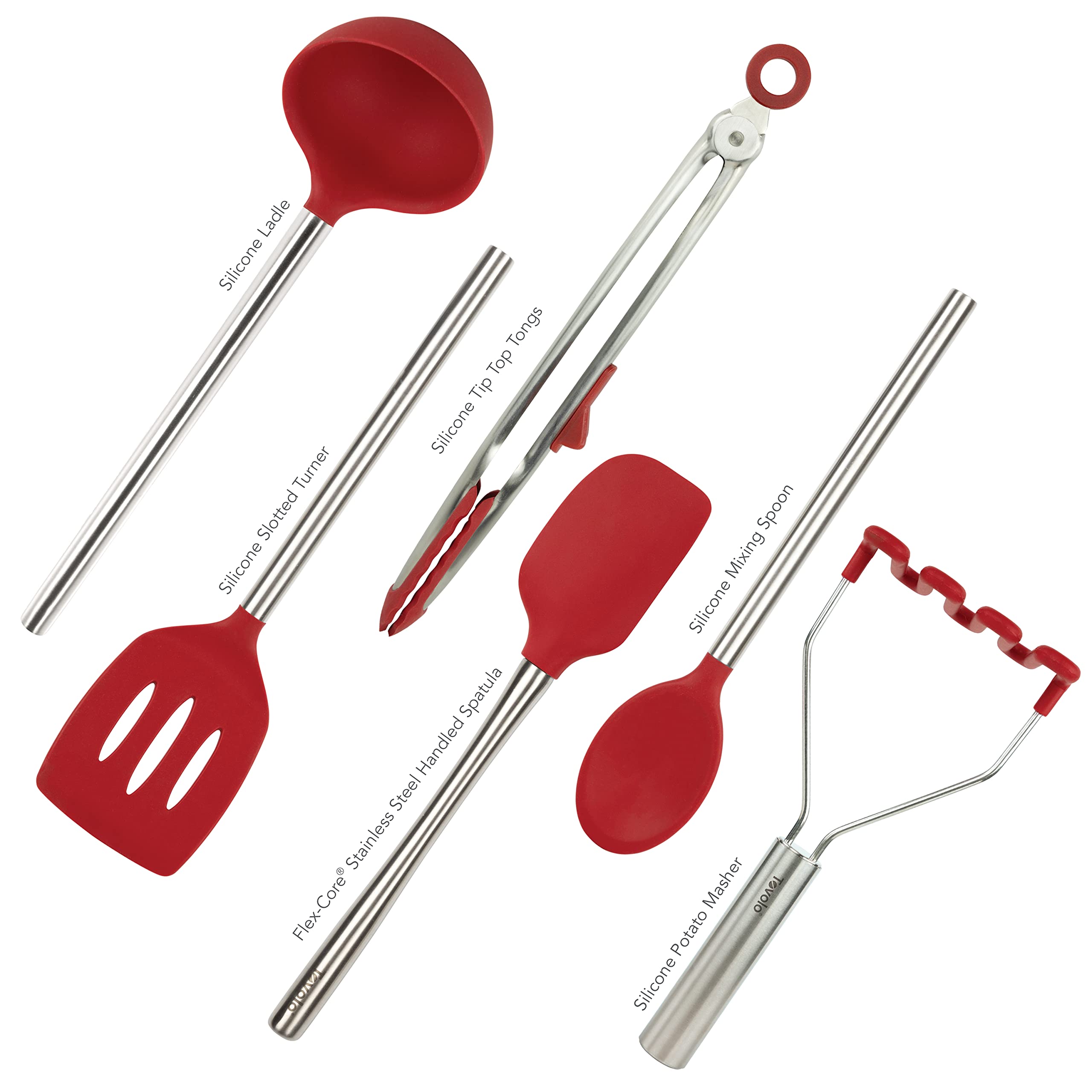 Tovolo 6-Piece Silicone Utensil Set for Cooking, Baking & Meal Prep - Heat-Resistant Kitchen Tools - Cayenne Red - Perfect for Non-Stick Pans, Mixing Bowls & Everyday Cooking