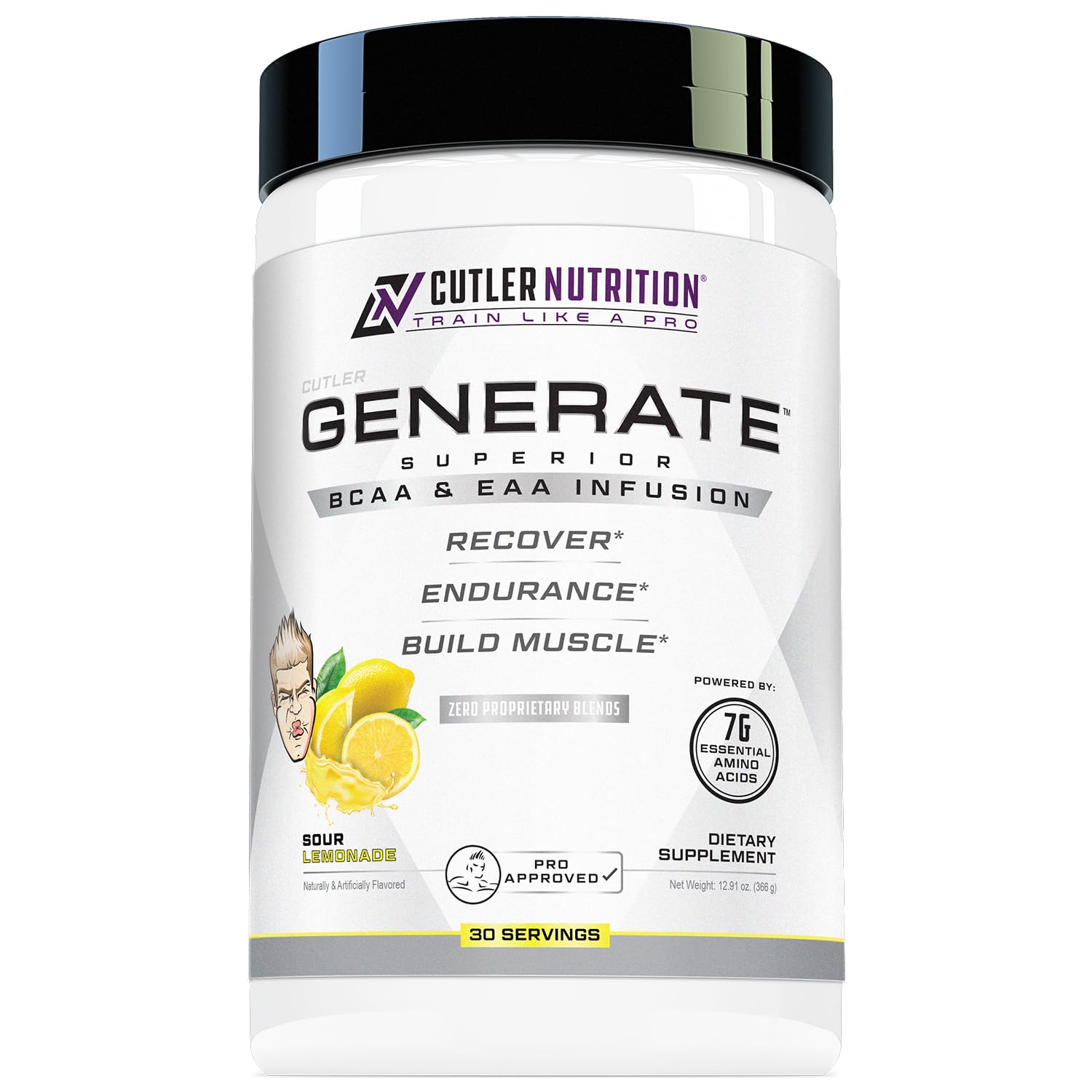 Cutler Nutrition Generate EAA & BCAA Powder - Premium Branched Chain Amino Acid Supplement with 5g BCAAs & 2g EAAs for Lean Muscle Growth - Sour Lemonade Flavor (30 Servings) | Ideal for Post-Workout Recovery, Muscle Building & Athletic Performance Enhancement
