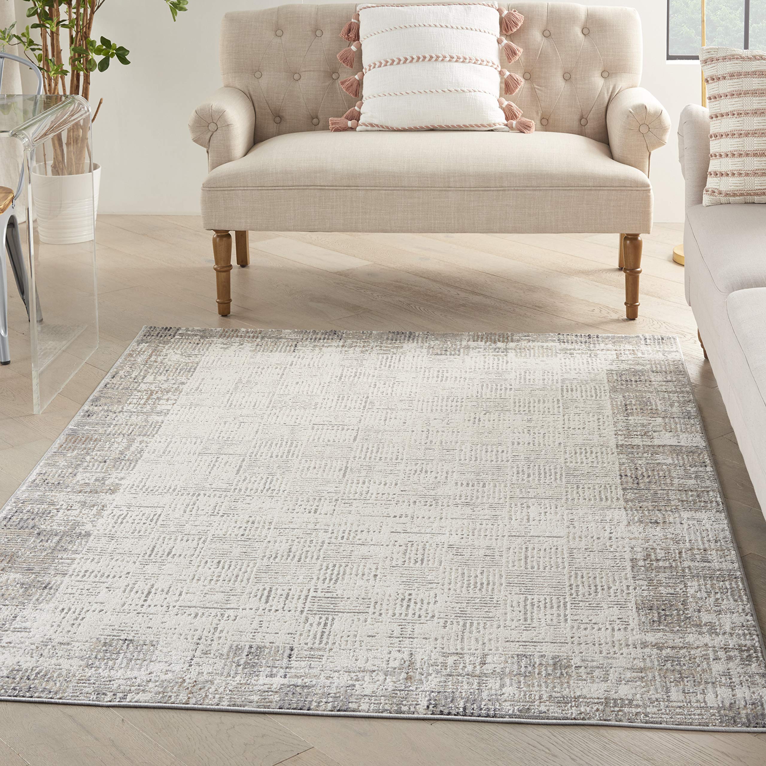 Nourison Elation Abstract Ivory Grey 9' x 12' Area Rug - Easy Cleaning, Non-Shedding, Soft & Durable - Perfect for Bedroom, Living Room, Dining Room & Kitchen Decor (9x12) - Cozy Home & Office Flooring Solution