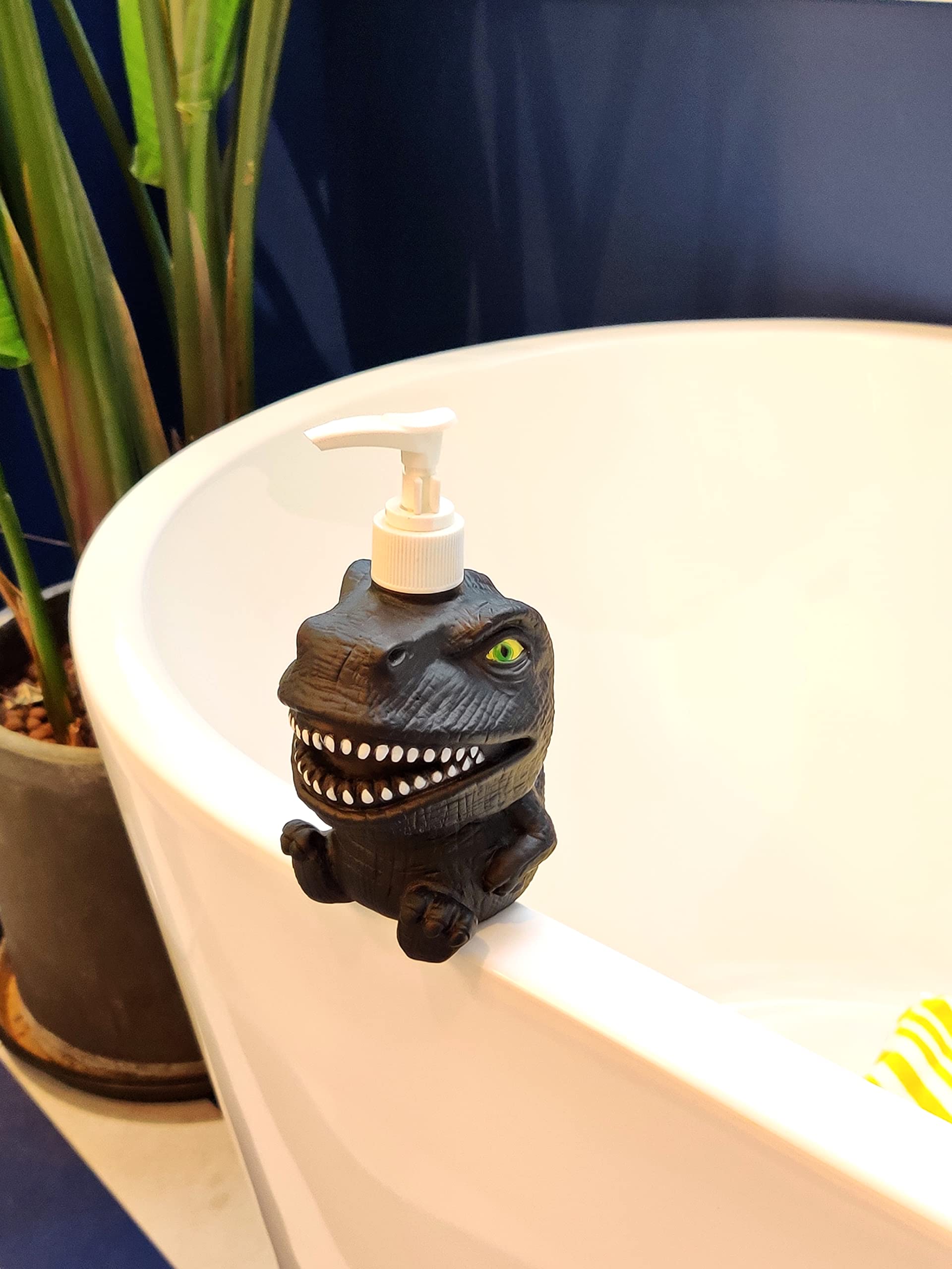 GoFika Refillable Dinosaur Hand Soap Dispenser - 11.8oz Pump Bottle for Lotion, Shampoo & Sanitizer - Cute Animal Design for Kids & Adults - Perfect for Kitchen, Bathroom & Nursery Decor (Black)