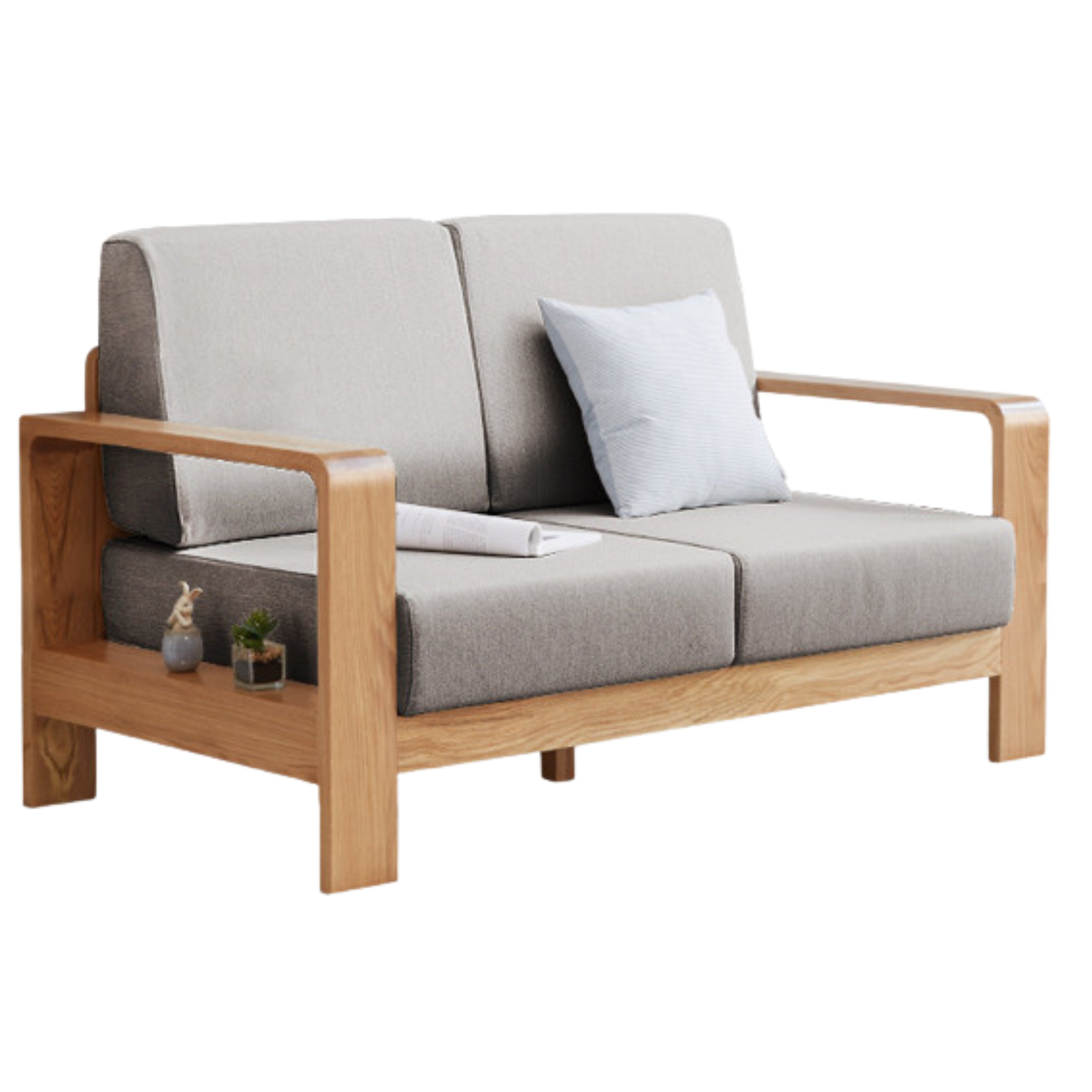 Oak Solid Wood Modern Fabric Sofa - Contemporary Living Room Furniture for Small Spaces & Apartments | Durable & Stylish Home Decor