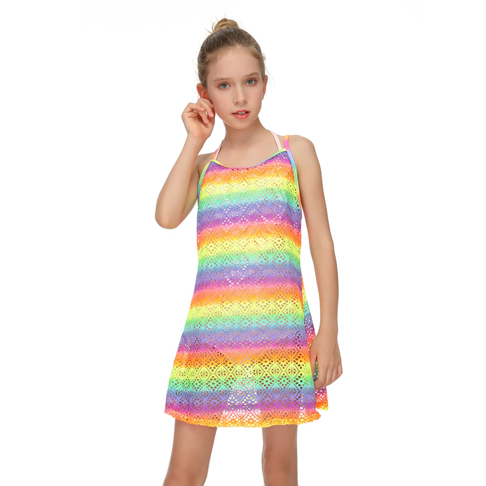 Jimmy Bahamas Girls' Crochet Mesh Swim Cover Up Dress - Beachwear for Little Kids, Crossback Design - Perfect for Poolside, Beach Trips & Summer Vacations