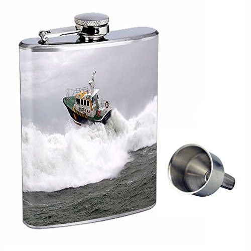8oz Stainless Steel Whiskey Flask with Free Funnel - Leak Proof Speed Boat Design for Outdoor Adventures, Camping & Travel Gifts