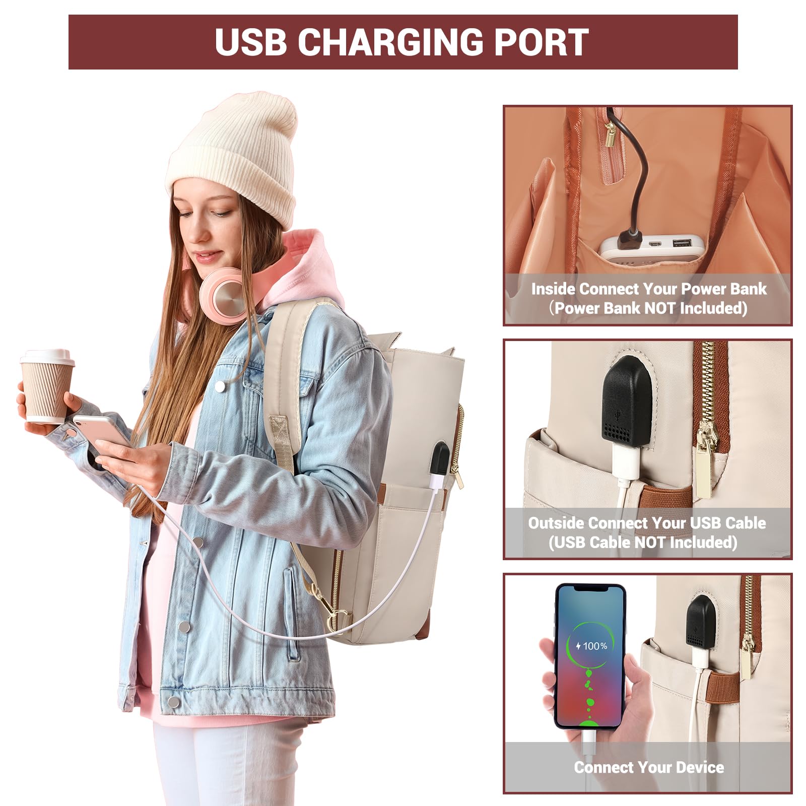 Stylish Women's 15.6 Inch Laptop Backpack with Hidden Straps & USB Port - Convertible Tote Bag for Work, College, Travel - Perfect for Teachers, Nurses & Daily Commute
