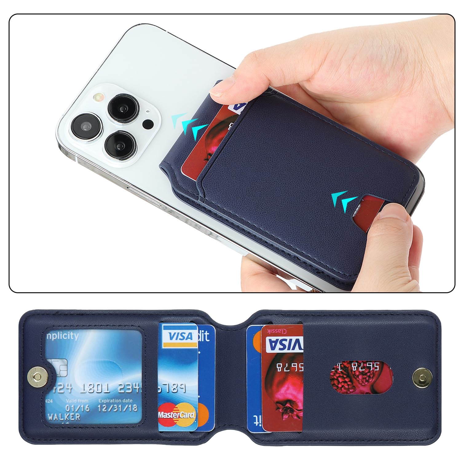 Magnetic Wallet for iPhone 16 Pro Max/14 Pro/15/14 Plus/13/12 - Cavor Magsafe Compatible Card Holder & Phone Case Accessory (Blue) - Secure Credit Card Storage for Everyday Use & Travel