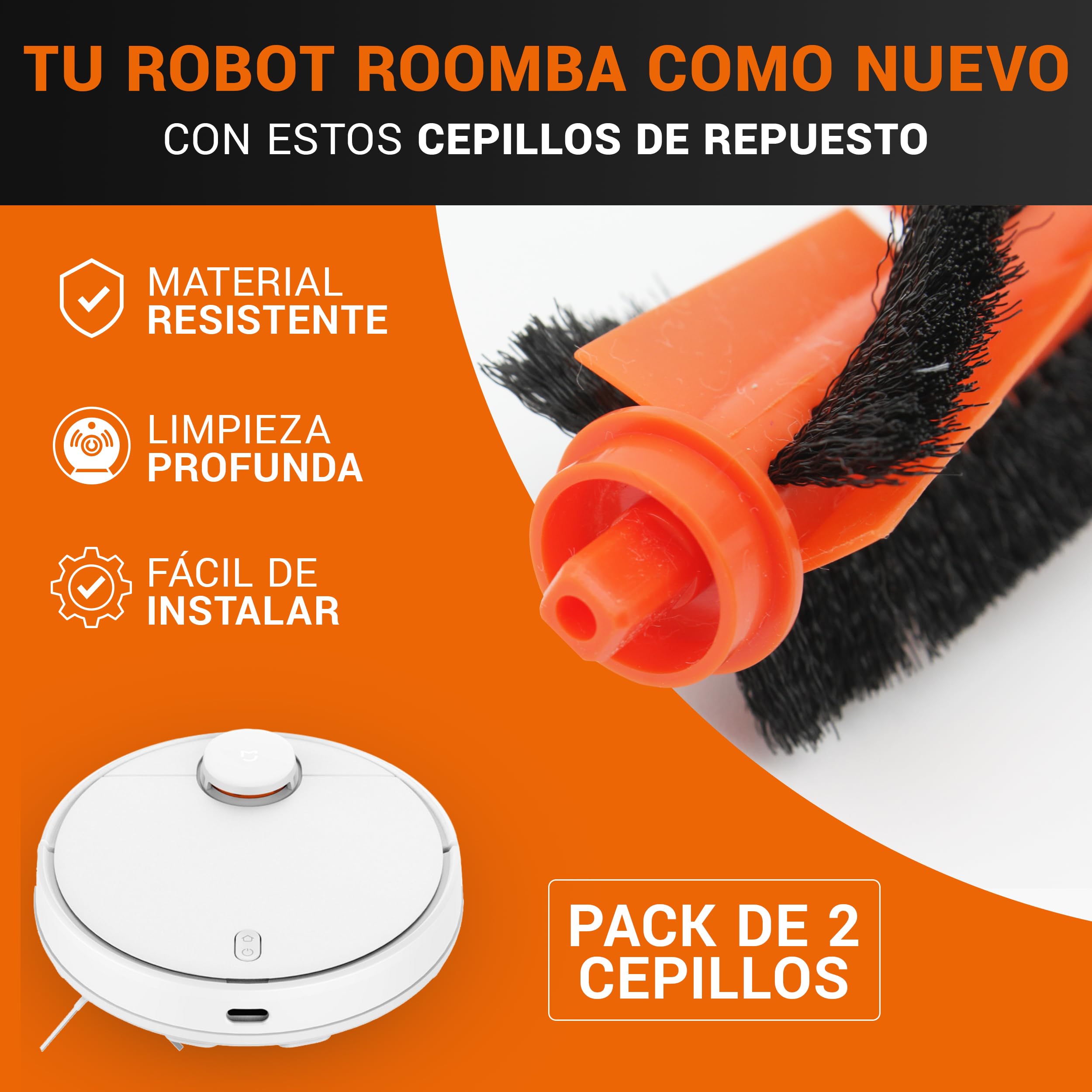 2-Pack Replacement Main Brushes for Xiaomi Mi Robot Vacuum-Mop Series - Compatible with Mop 2S/P/Pro/Vacuum S12/S10EU - Durable Cleaning Accessories for Hard Floors & Carpets - Perfect for Home, Office & Pet Hair Removal