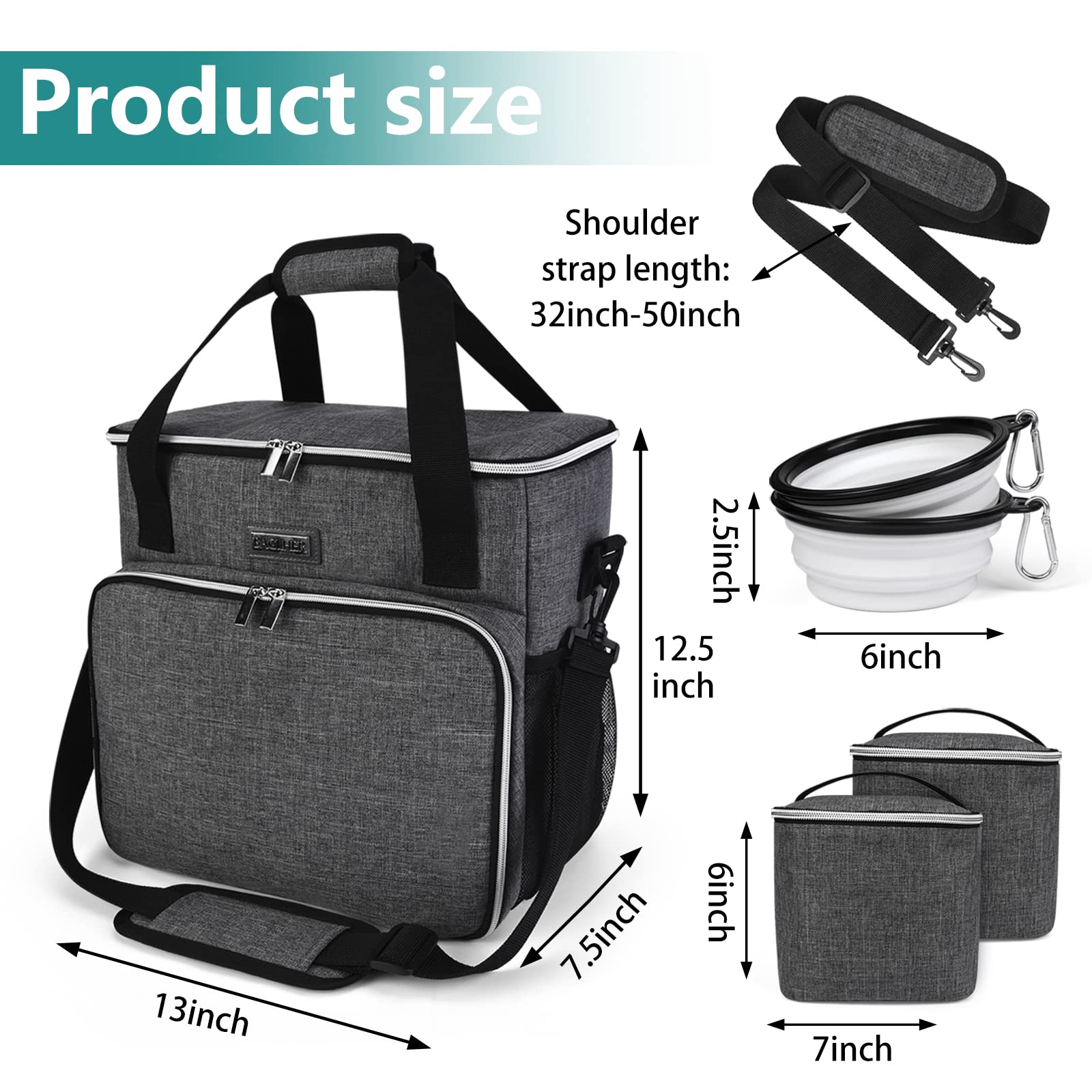 BAGLHER Dog Travel Bag - Portable Pet Carrier with 2 Food Containers & Collapsible Bowls | Essential Pet Travel Accessories for Dogs & Cats | Perfect for Road Trips, Air Travel & Outdoor Adventures