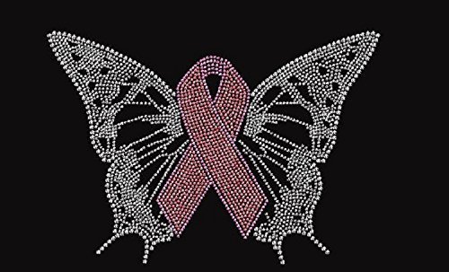 Pink Rhinestone Iron-On Transfer - Breast Cancer Awareness Butterfly Ribbon for T-Shirts, Bags & DIY Crafts | Support Survivors & Raise Awareness