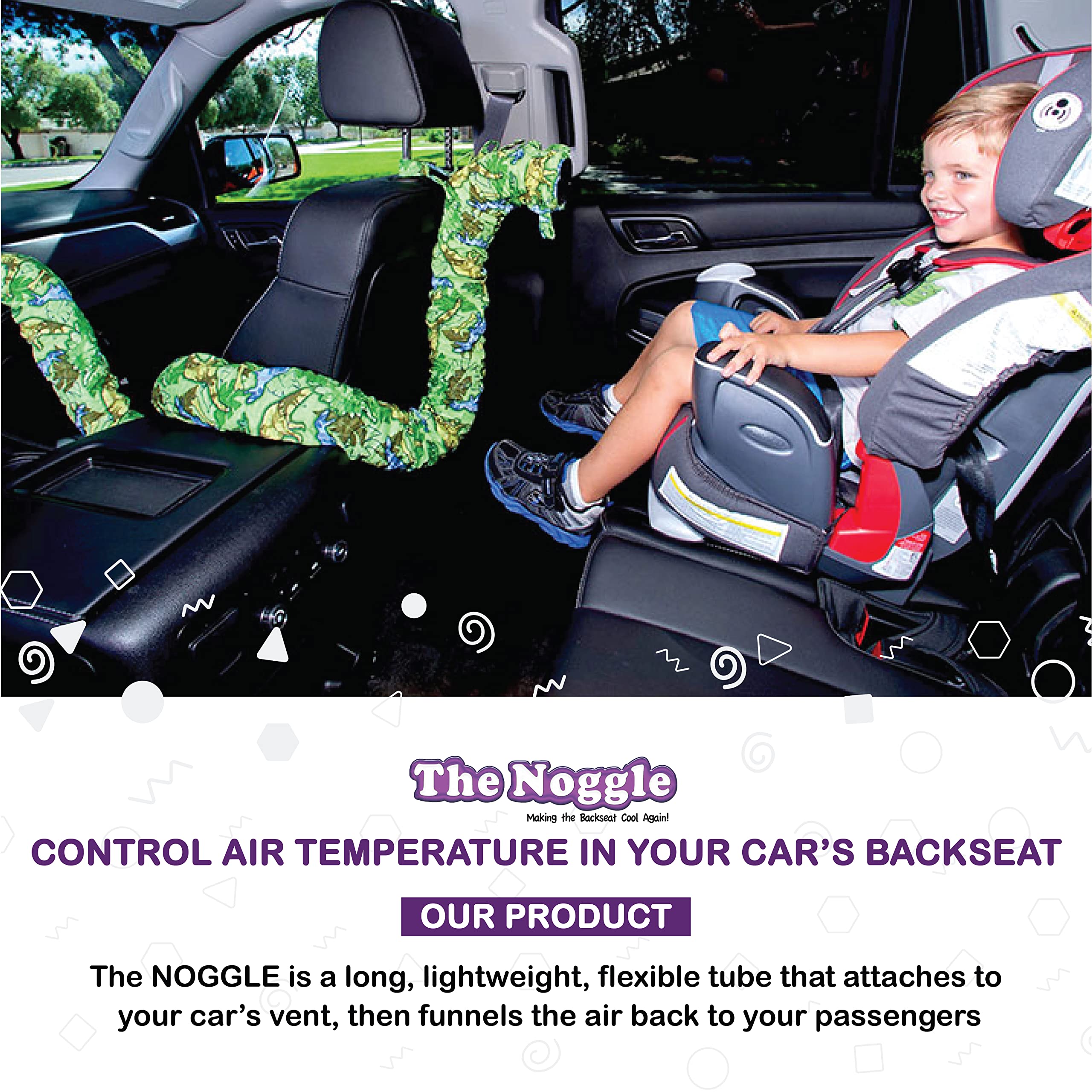 NOGGLE 8ft Kids Personal Air Conditioning System - Made in USA - Car Vent Hose for Backseat Cooling - Directs Cool Air to Children in Vehicles - Perfect for Road Trips & Summer Travel - Grey
