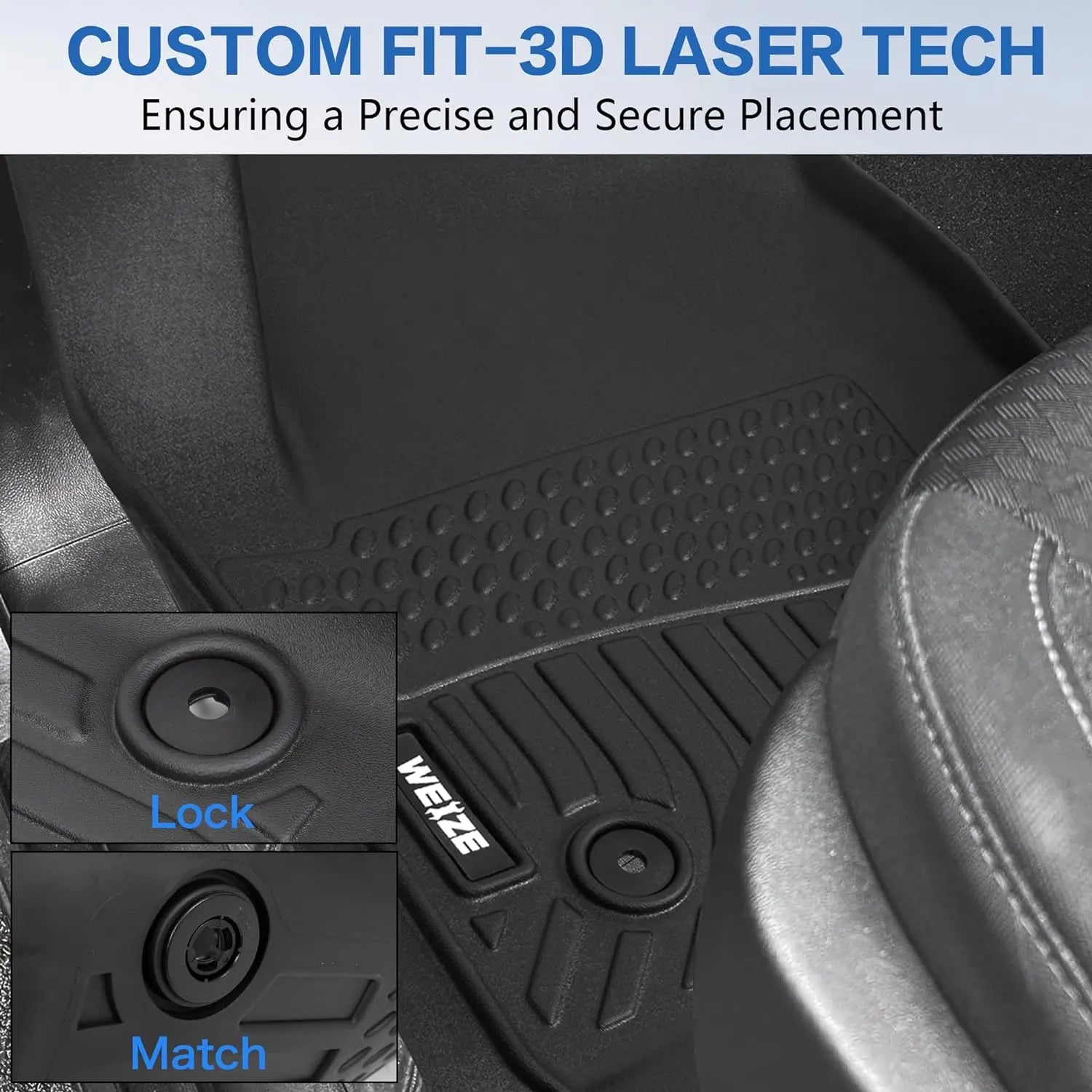 WEIZE Custom Fit TPE Floor Mats for 2019-2024 Chevrolet Silverado 1500 & GMC Sierra 1500 | 2020-2024 Silverado/GMC Sierra 2500HD/3500HD Crew Cab | Rear Row with Carpeted Underseat Storage | All-Weather Protection & Easy Cleaning | Perfect for Off-Roading, Daily Commute & Family Road Trips