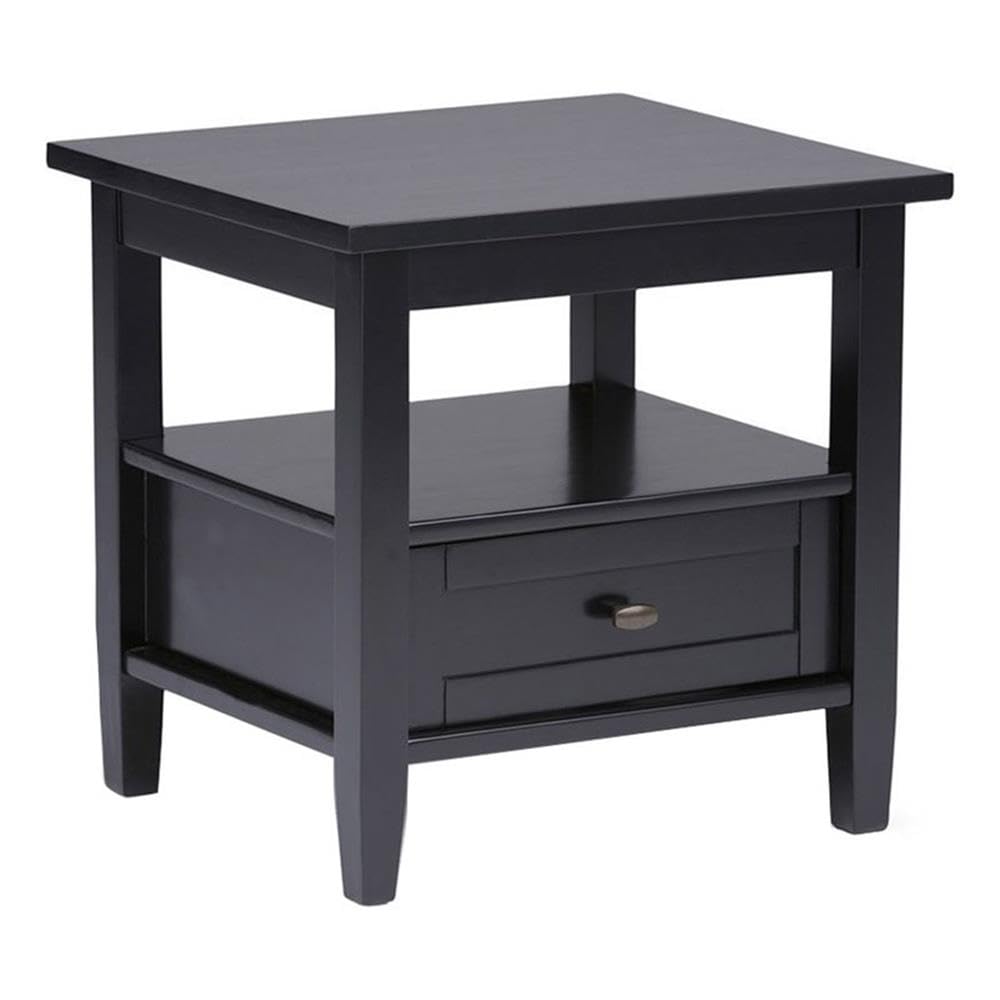 Compact Square End Table for Living Room & Bedroom - Small Space Nightstand with Storage Drawer & Shelf - Rustic Black Corner Sofa Table - Perfect for Apartments, Dorms & Cozy Spaces