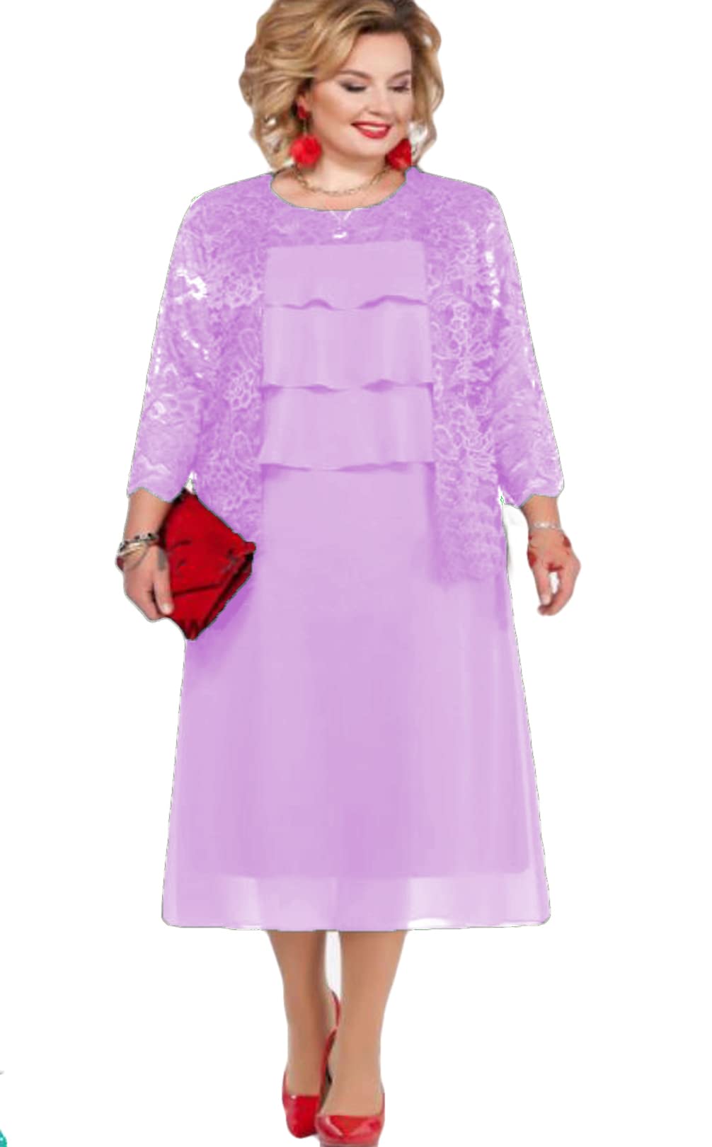 Elegant 2-Piece Mother of The Bride Dress Set with Lace Jacket | Wedding Guest Outfit for Women | Formal Occasions & Special Events