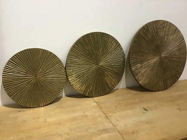 Set of 3 Elegant Gold Disc Wall Decor - Modern Metallic Wall Art for Living Room, Bedroom & Office Decor