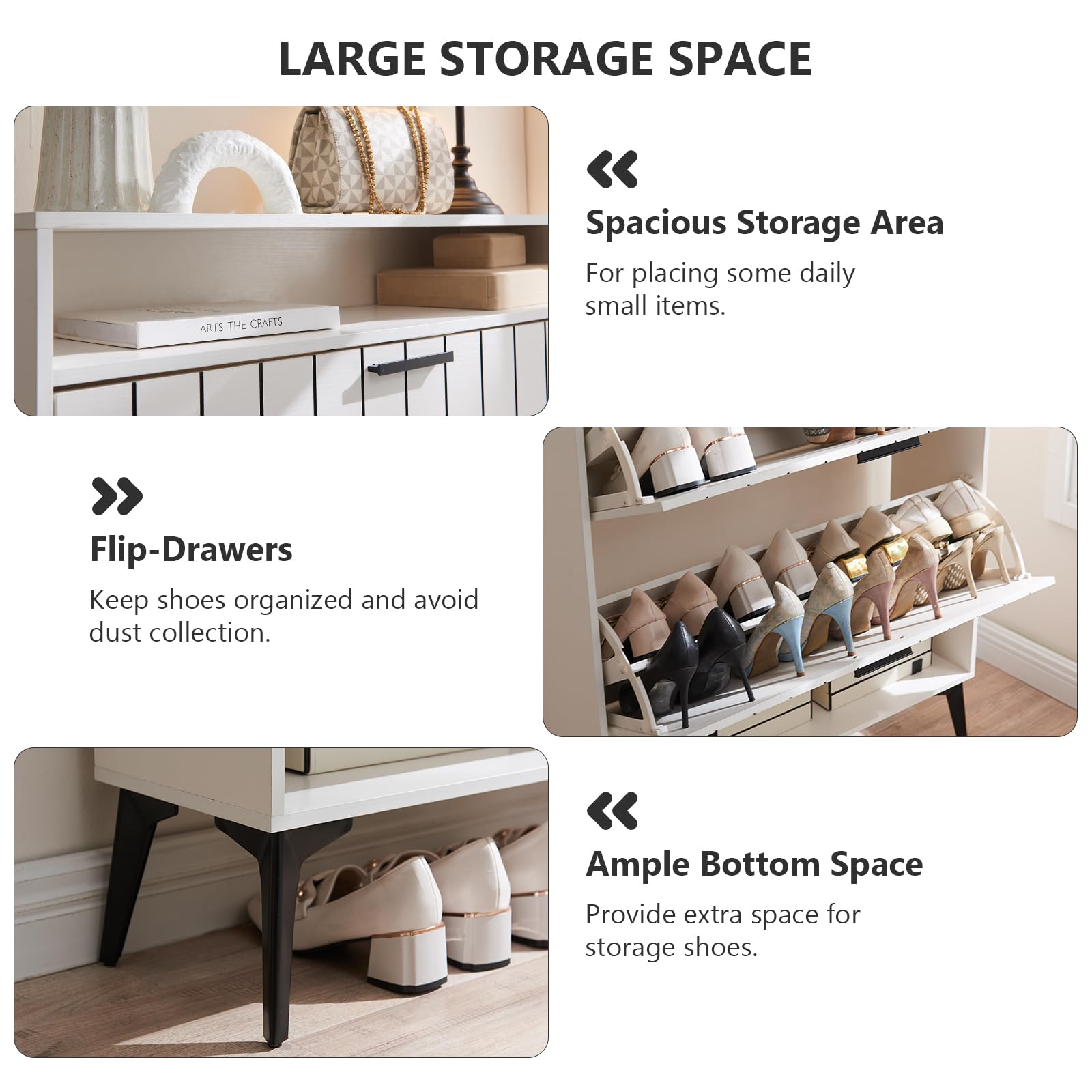 16-Pair Shoe Storage Cabinet with 2 Flip Drawers & Open Rack - Slim Freestanding Shoe Organizer for Entryway, Hallway, Apartment & Closet (White) - Perfect for Small Spaces & Home Organization