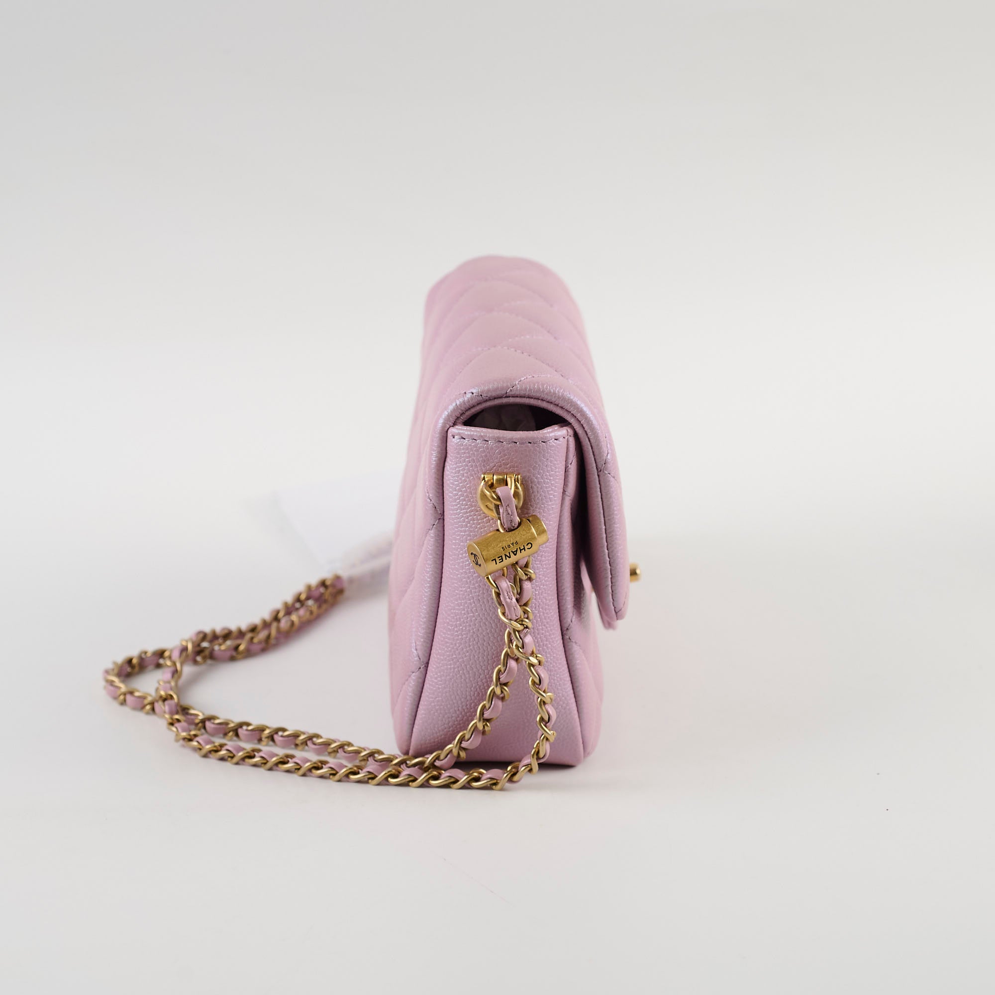 Chanel Caviar Leather My Perfect Square Mini Bag Iridescent Pink with Microchip - Perfect for Evening Parties, Weddings & Special Occasions