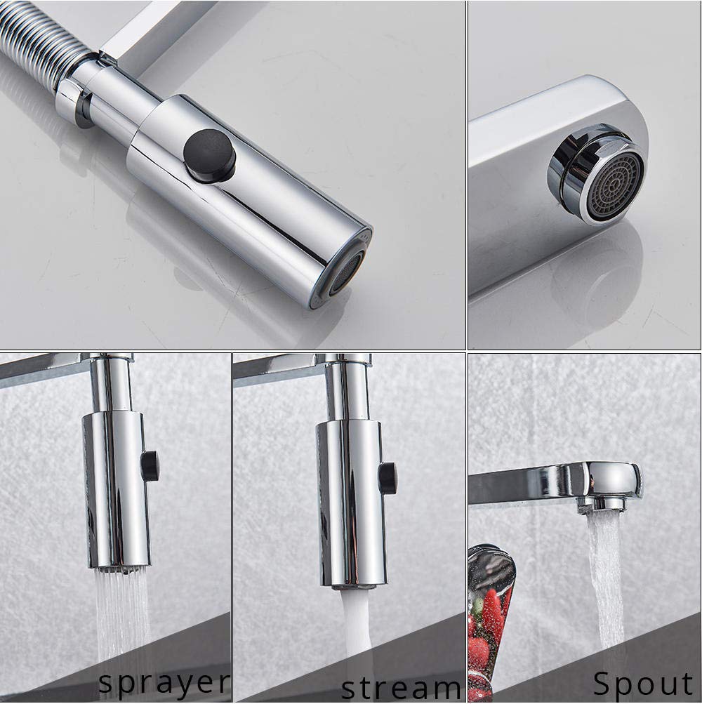 Stainless Steel Chrome Pull Down Kitchen Faucet - Deck Mounted 2-Handle Swivel Spout with Hot & Cold Water Control, Stream Spray and Kitchen Shower Head - Perfect for Modern Home Kitchen Sink and Dishwashing