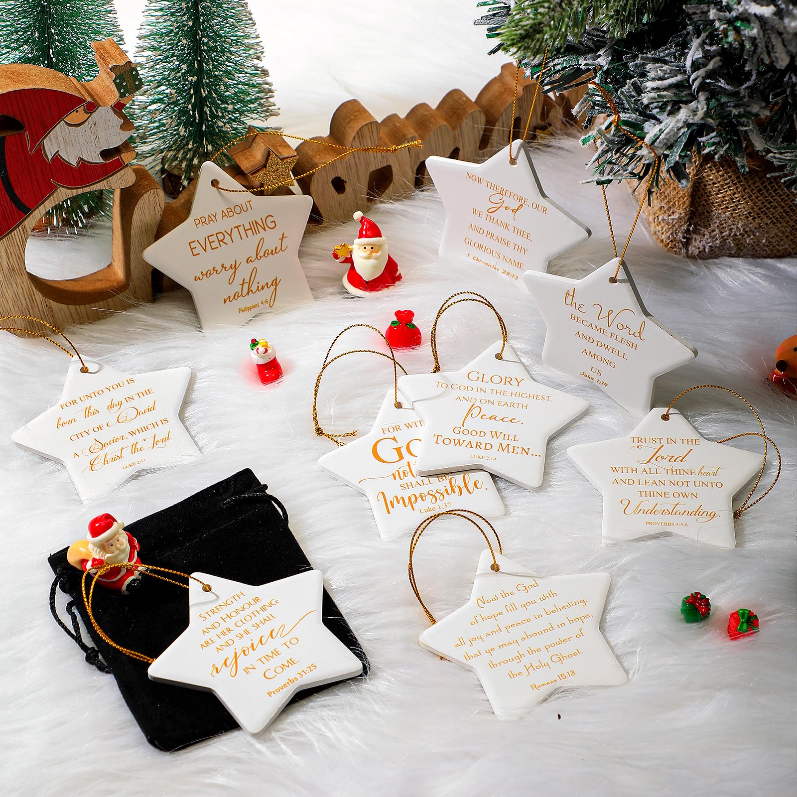 27 Pcs Christian Star Hanging Ornaments - Bulk Bible Verse Ceramic Religious Decor with Gift Bags - Perfect for Church Events, Mother's Day Gifts & Women's Bible Study Group Favors