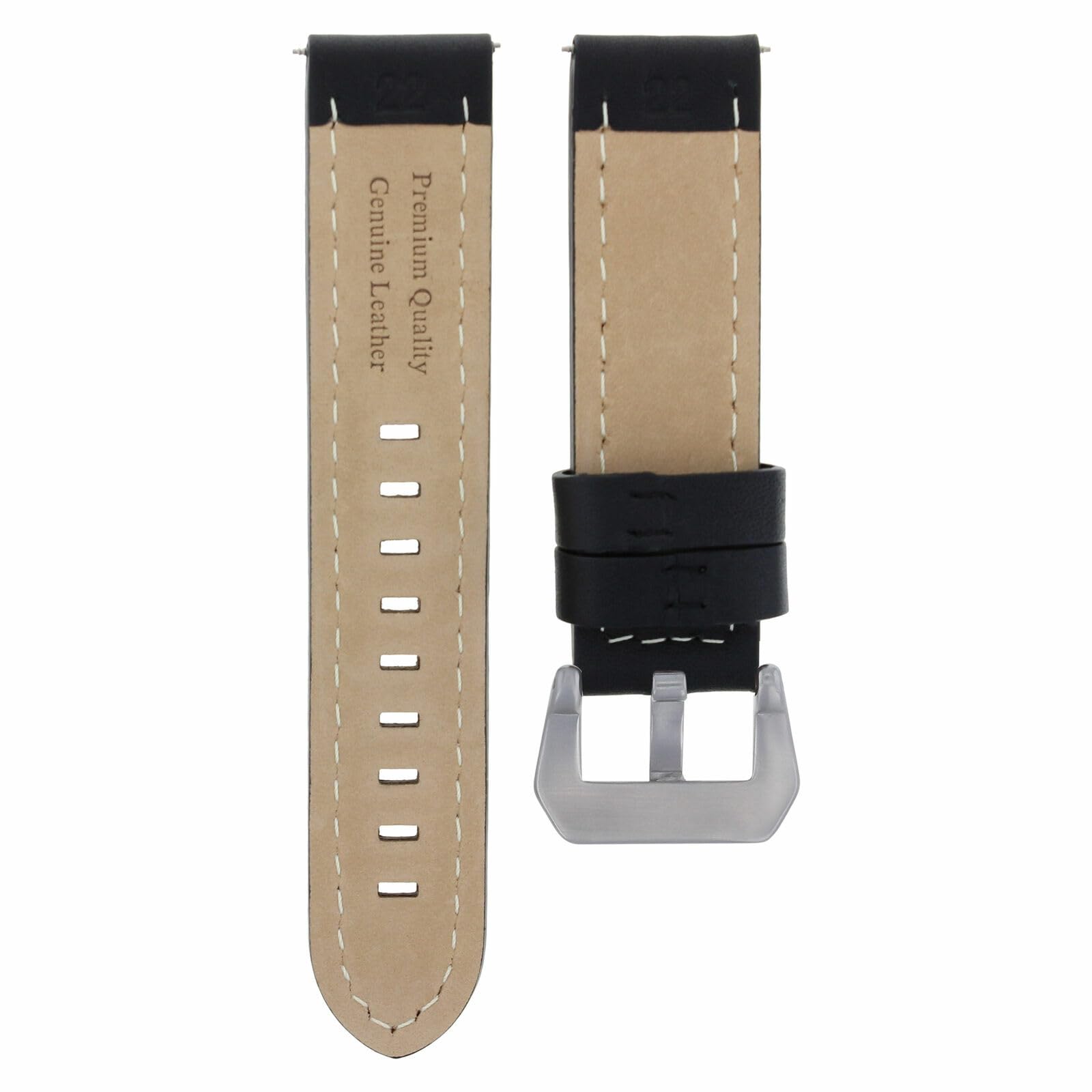 22mm Genuine Leather Watch Band Strap Compatible with Breitling Navitimer & Colt - Black Long Replacement Strap for Men's Watches | Durable & Comfortable for Daily Wear, Business & Casual Occasions
