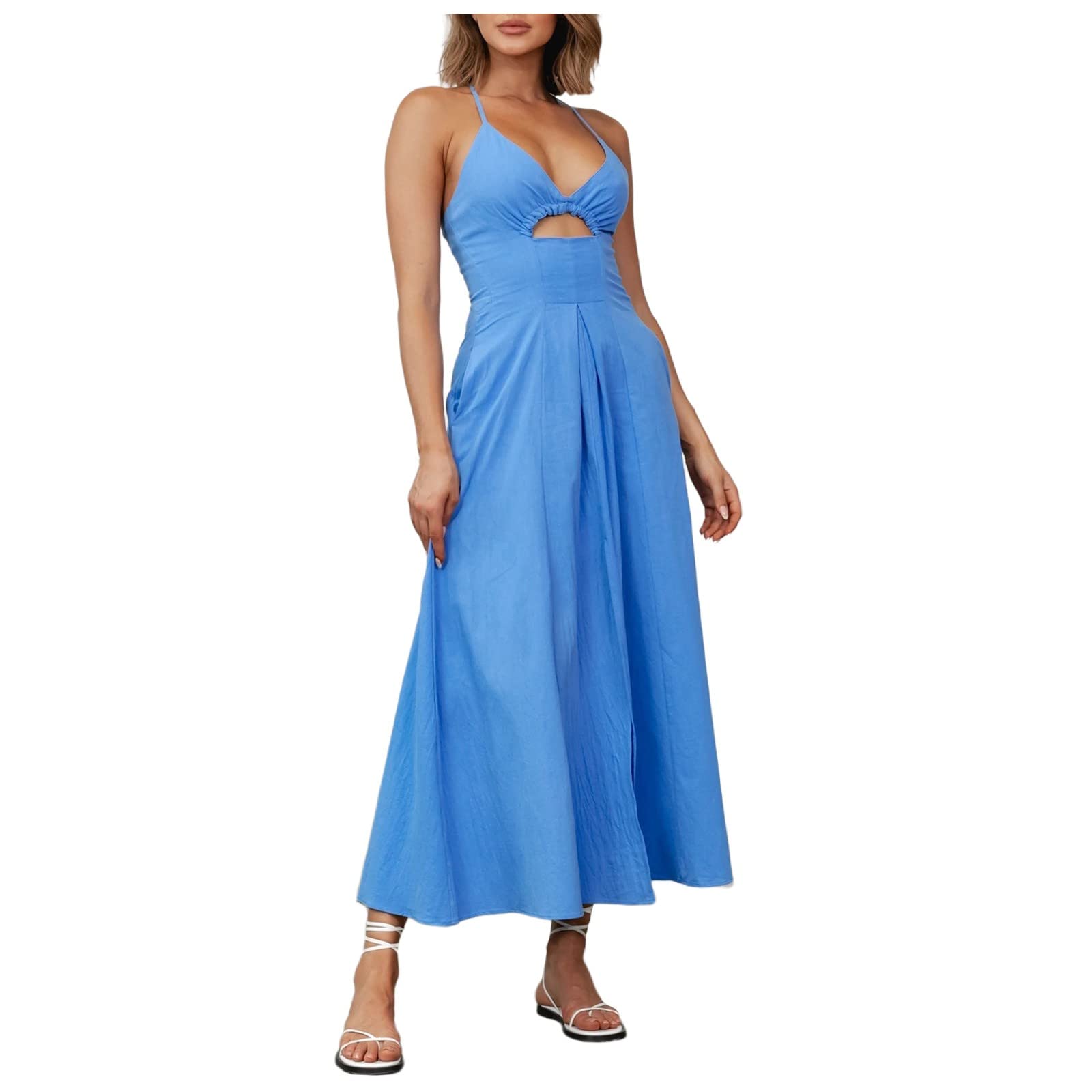 Sexy Long Maxi Dresses for Women 2023 - Summer Spaghetti Strap Hollow Out Split Club Party Dresses - Perfect for Beach Vacations, Date Nights & Evening Events