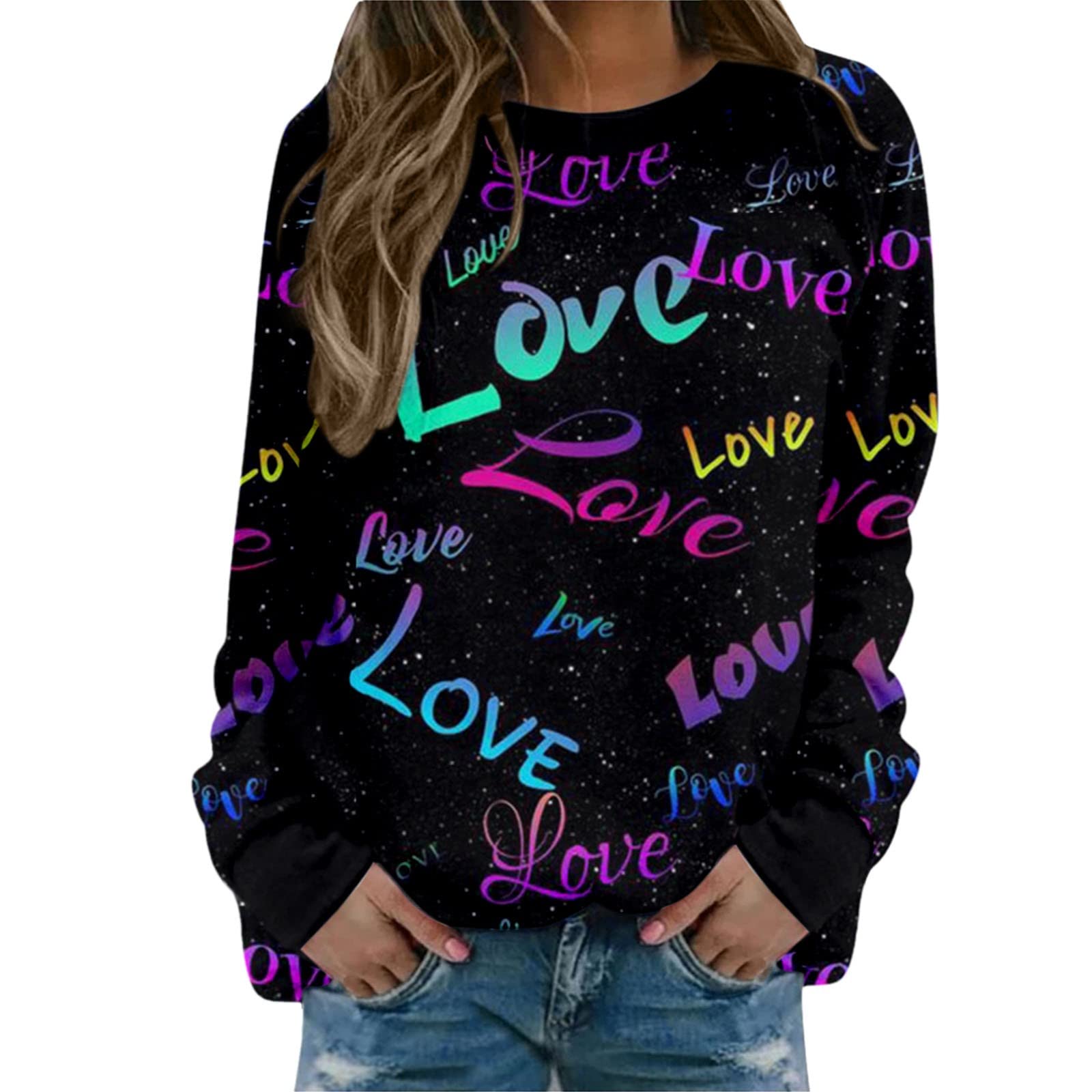 Women's Christmas Print Long Sleeve Sweatshirt - Festive Holiday Top Blouse for Women, Cozy Fall Winter Casual Wear (Perfect for Christmas Parties, Family Gatherings & Office Celebrations)