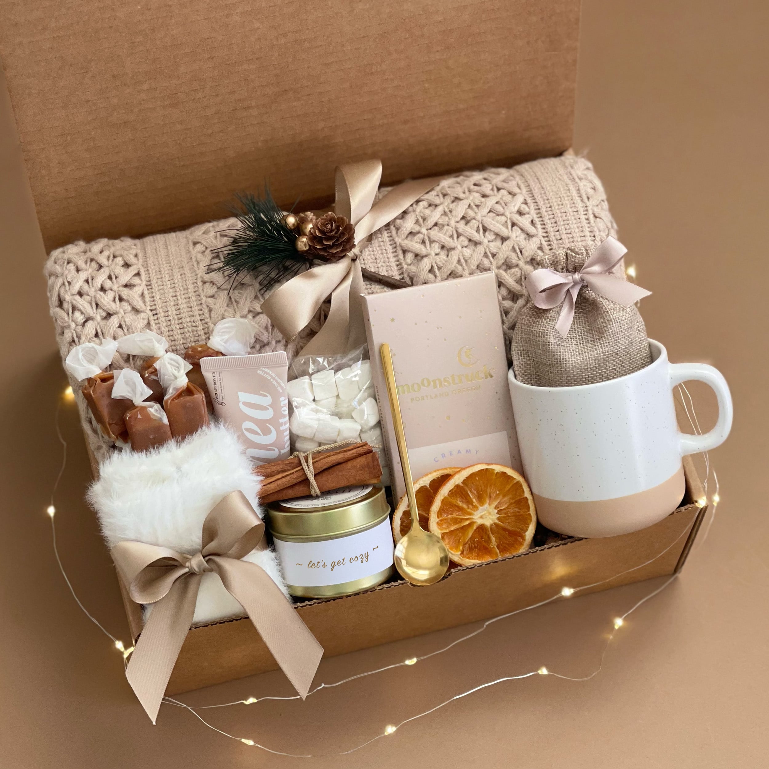 Premium Sweet Hygge Indulgence Gift Basket - Gourmet Salted Caramel, Marshmallows, Chocolate & More - Perfect for Holidays, Housewarming & Self-Care Gifts