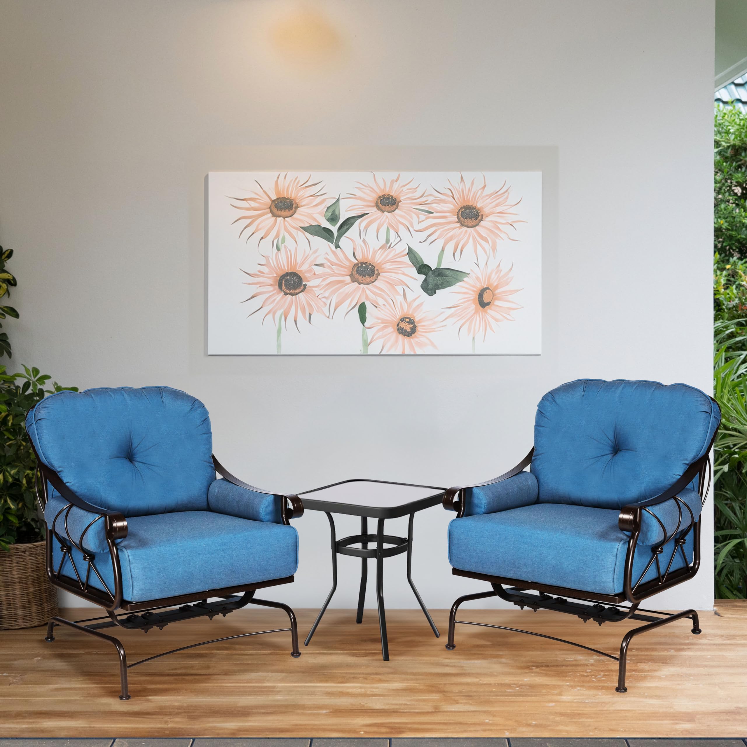 Uptown 3-Piece Outdoor Bistro Set with 2 Cushioned Metal Chairs & Square Table - Patio Garden Furniture for Porch, Balcony, and Backyard Relaxation