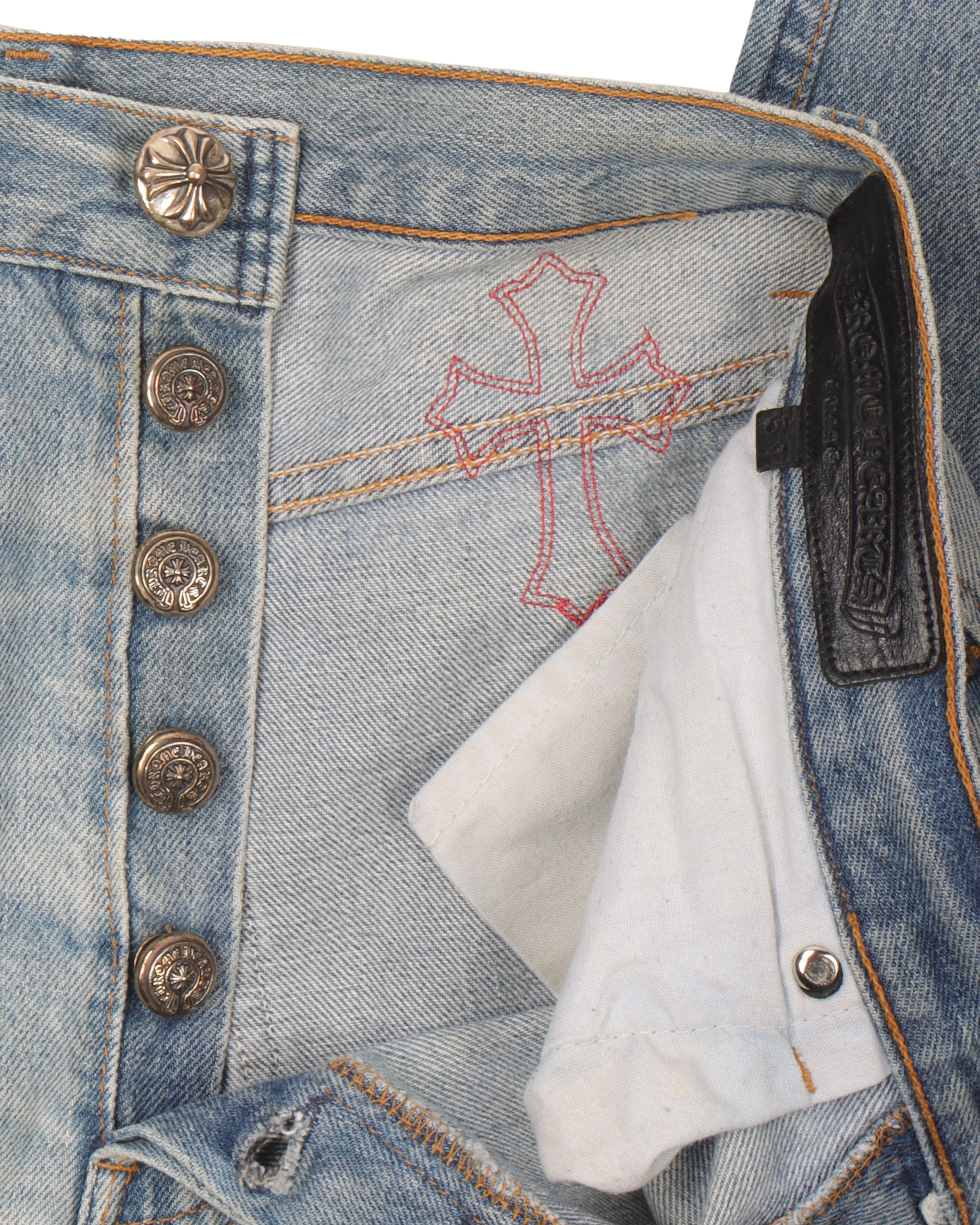Unique 1 of 1 Patent Leather Cross Patch Levi's Jeans - Vintage Denim Pants for Streetwear & Fashion Collectors