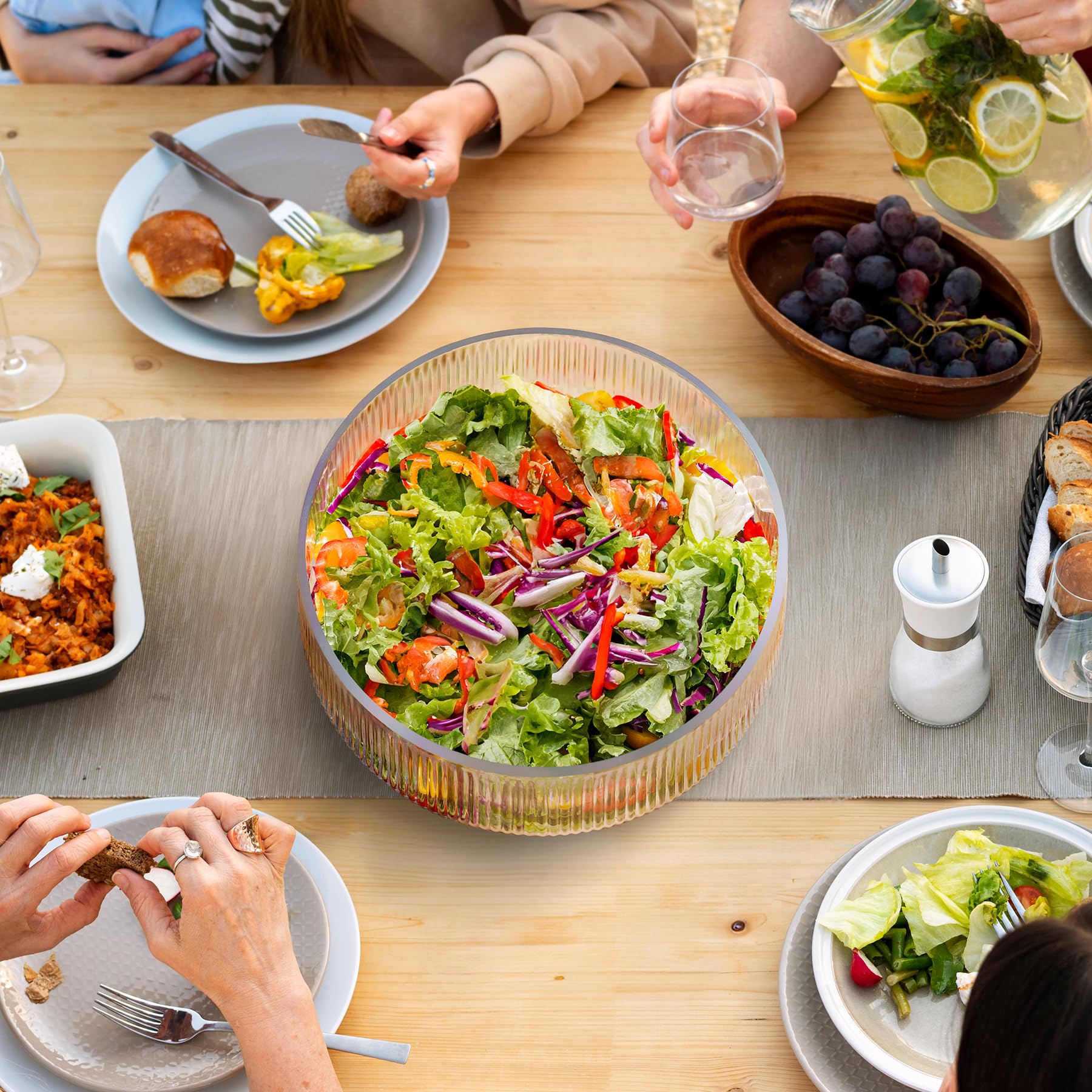 NiHome Large Glass Salad Bowl with Wood Base - Perfect for Family Dinners & Parties