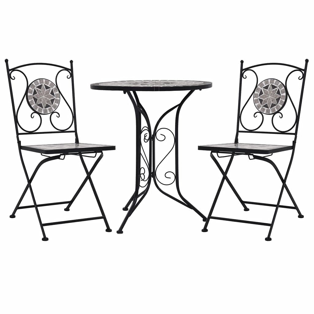 3-Piece Mosaic Bistro Set - Gray Ceramic Tile Cast Aluminum Outdoor Dining Chairs & Table for Patio, Garden, Yard - Antique Copper Finish - Perfect for Small Space Dining, Coffee Break, and Relaxing Outdoors