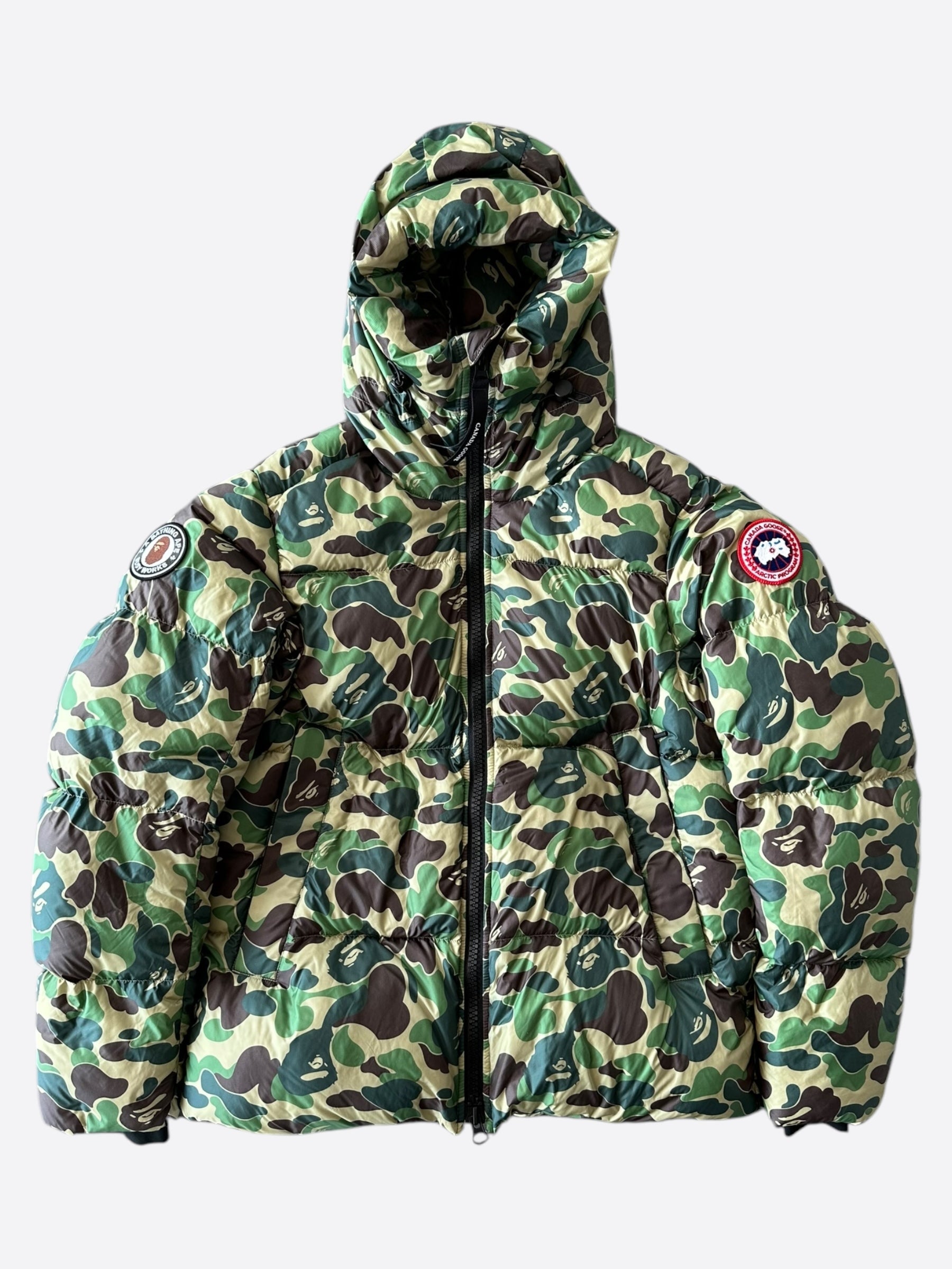 Canada Goose Bape Green Camouflage Crofton Men's Jacket - Winter Windproof Parka for Outdoor Activities & Urban Style