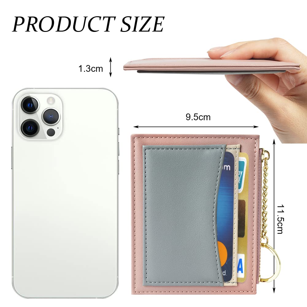 URAQT Slim Leather Credit Card Holder Wallet for Women - Minimalist Front Pocket Wallet with 5 Card Slots, Zipper Coin Purse & Keychain - RFID Blocking Card Protector | Perfect for Everyday Use, Travel & Gift Giving