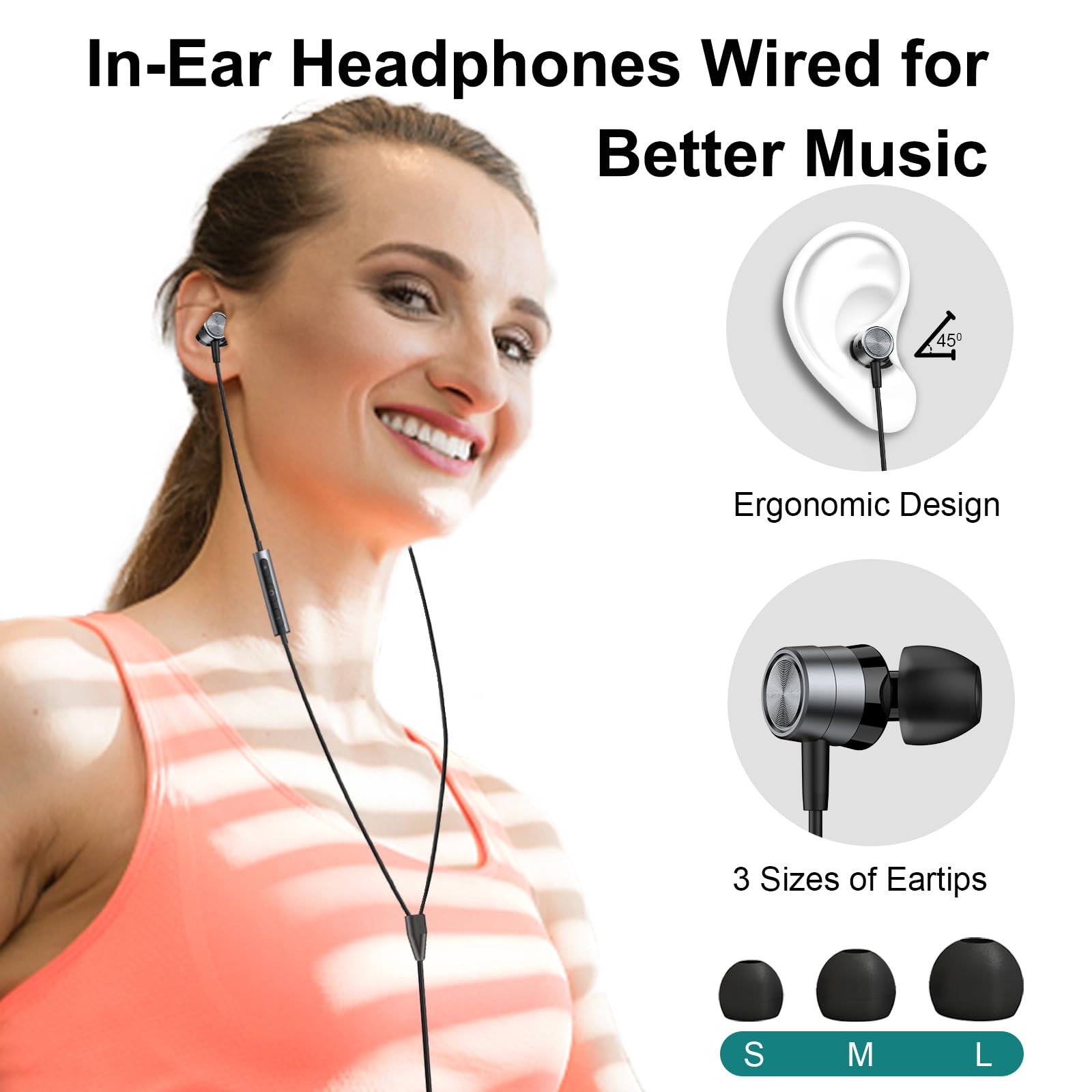 QILERUI Noise-Isolating In-Ear Headphones with Built-in Mic & Volume Control - Wired 3.5mm Jack Earbuds Compatible with iPhone, Android, MP3 Players & Most 3.5mm Audio Devices - Perfect for Commuting, Workouts & Gaming