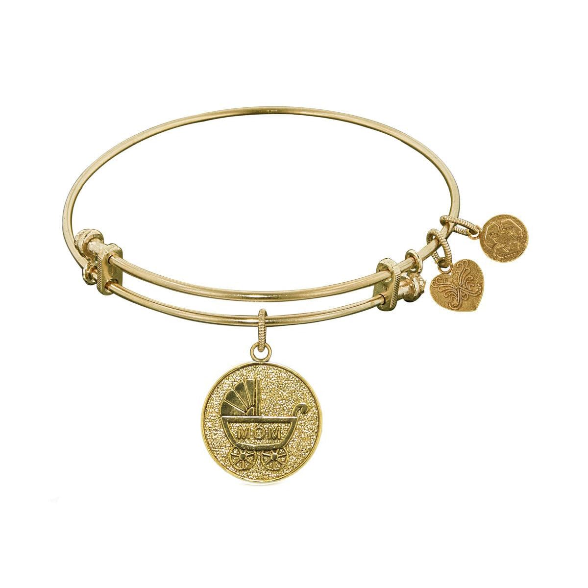 Stipple Finish Brass New Mom Bangle Bracelet - 7.25 Inch Adjustable Size - Perfect for Mother's Day Gifts & Postpartum Jewelry