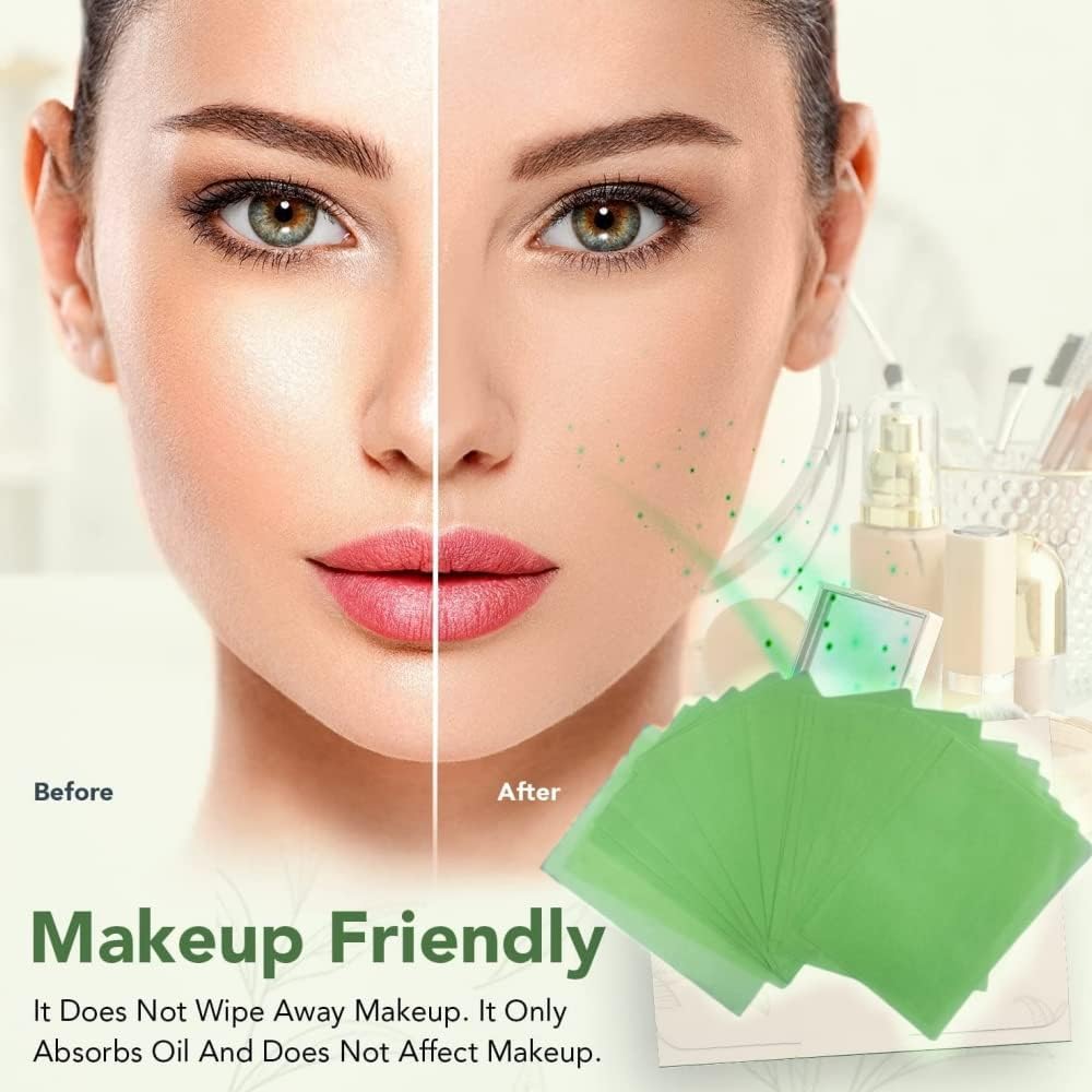 THECLOUDMALL® 100-Pack Bamboo Charcoal & Green Tea Oil Absorbing Sheets for Face - Natural Oil Blotting Paper for Oily Skin, Shine Control & Makeup Touch Ups - Perfect for Travel, Gym & Daily Skincare Routine