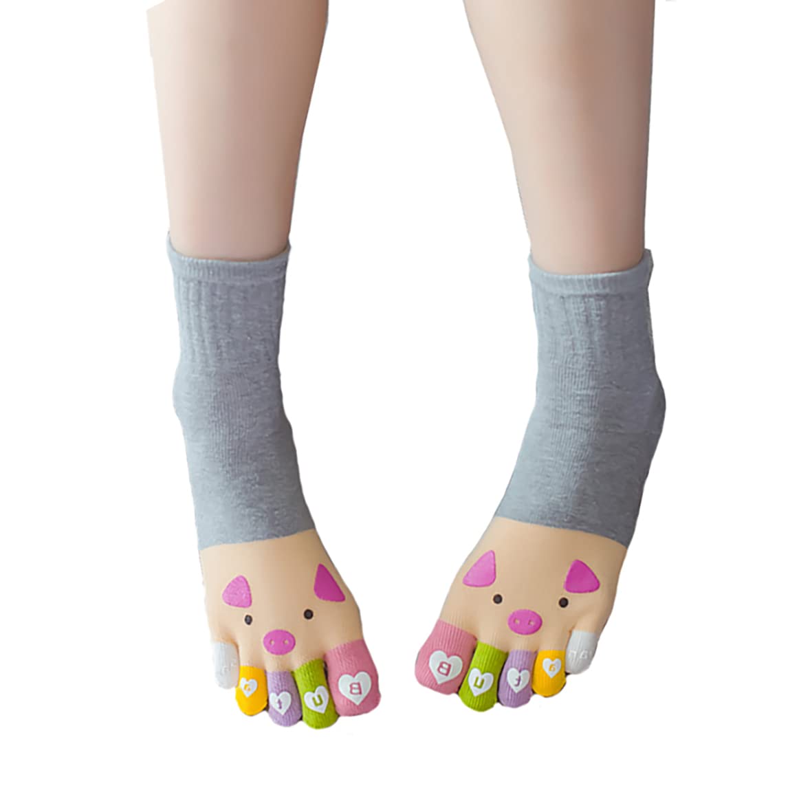 Funky Women's Toe Socks - Cartoon Pig Design Above Ankle Bootie Socks for Women (Grey) | Perfect for Cosplay, Costume Parties & Unique Fashion Statements