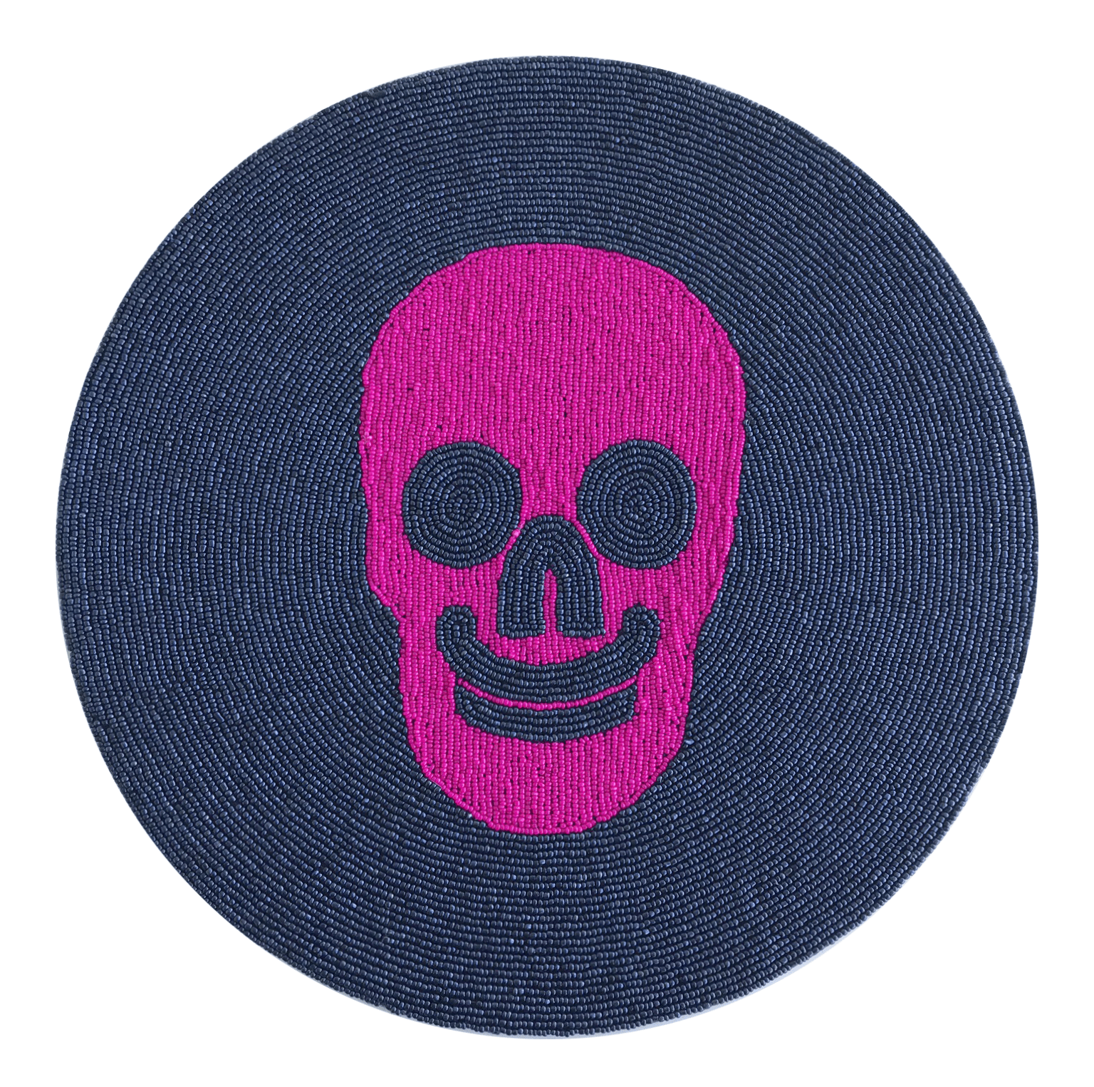 Skull Beaded Placemat Set of 4 - Gothic Boho Table Decor for Dining, Halloween Party, or Home Bar - Fuchsia Pink Bohemian Style Coasters for Drinks & Plates