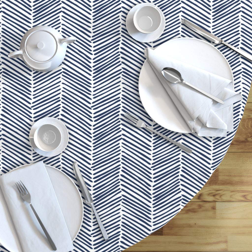 Custom Navy Indigo Chevron Arrow Print Cotton Sateen Tablecloth - 70