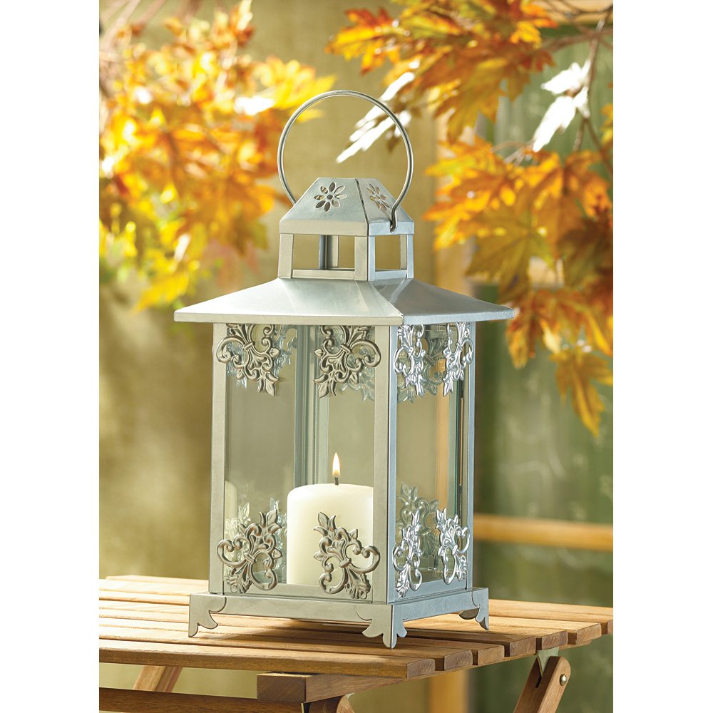 Elegant Silver Scrollwork Classic Candle Lantern Set of 5 - Perfect for Wedding Decor, Garden Parties & Romantic Home Ambience