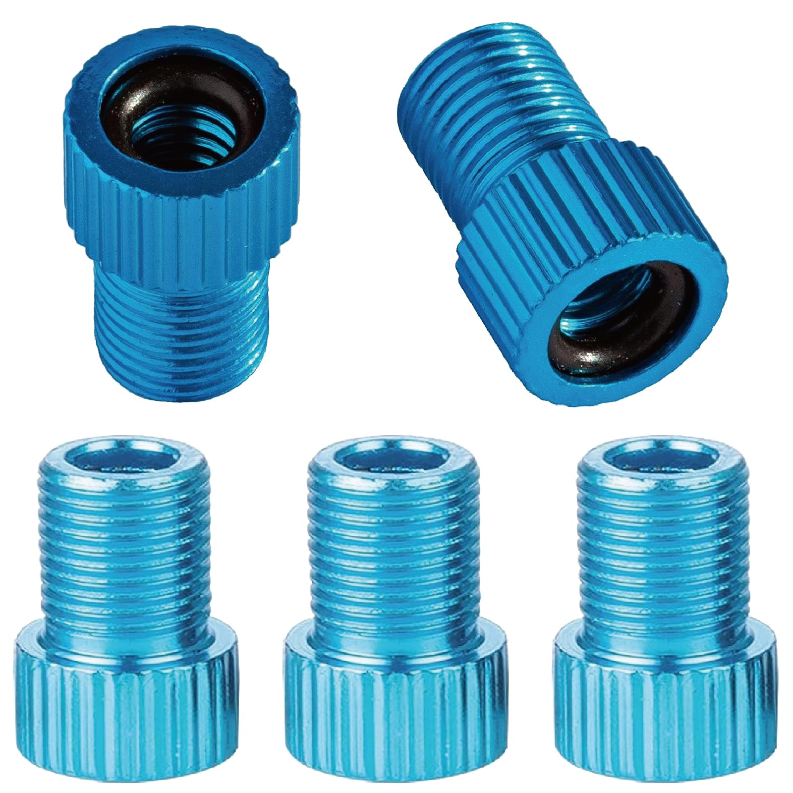 VANSIHO 5-Pack Aluminum Presta to Schrader Valve Adapter - Bike & Car Tire Pump Converter for Air Compressor Tools (Cyan) - Perfect for Cycling, Road Trips & Emergency Tire Inflation