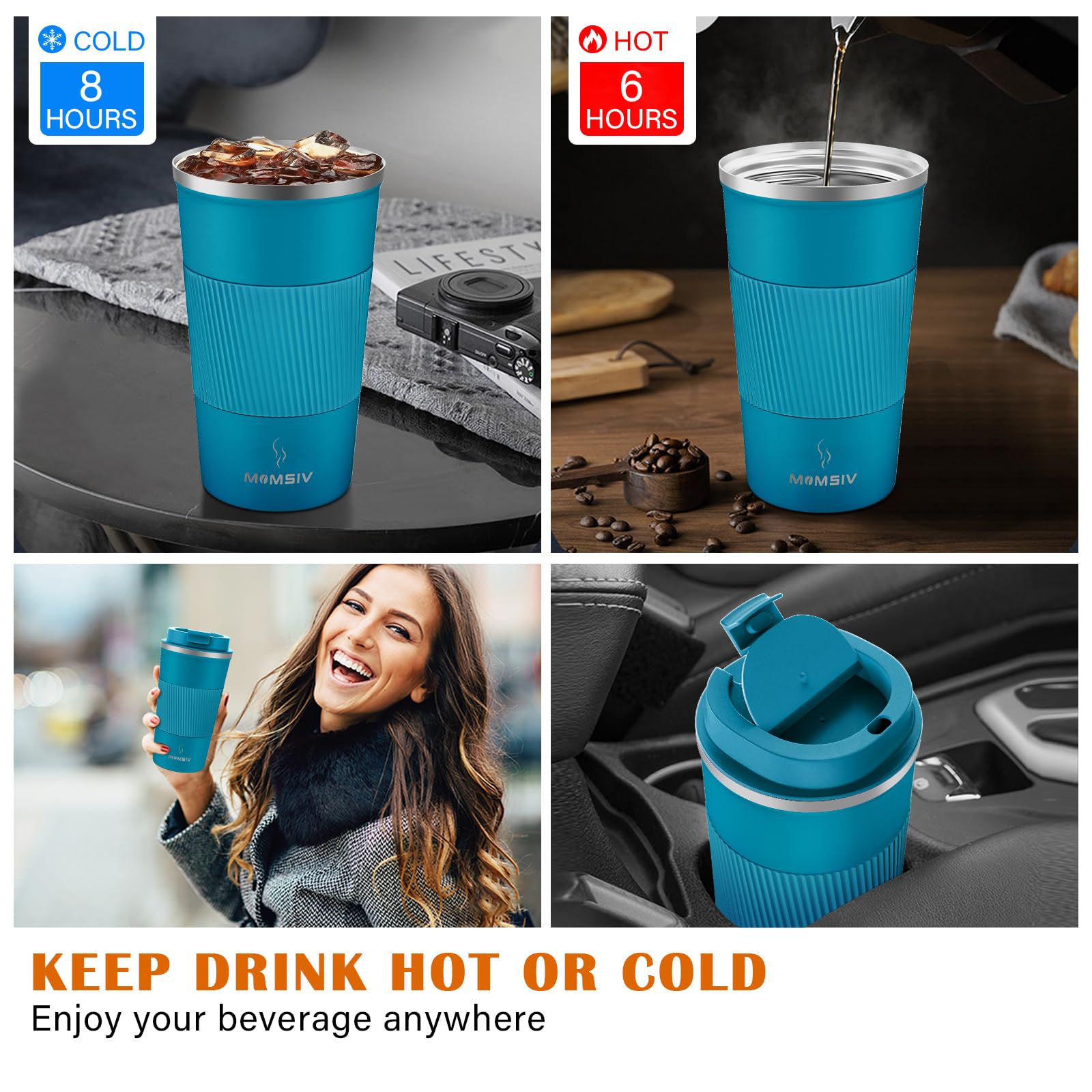 MOMSIV 17oz Insulated Stainless Steel Travel Mug - Leakproof Vacuum Coffee Tumbler for Hot & Cold Drinks - Double Wall Thermal Cup for Coffee, Tea, Water - Perfect for Commuting, Road Trips & Office Use