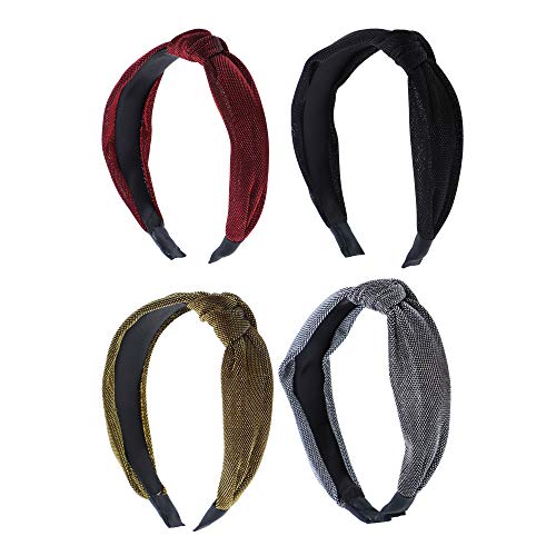 Tinsel Turban Knot Headband Set of 4 - Stylish Hair Accessories for Women, Perfect for Parties, Weddings, and Everyday Fashion
