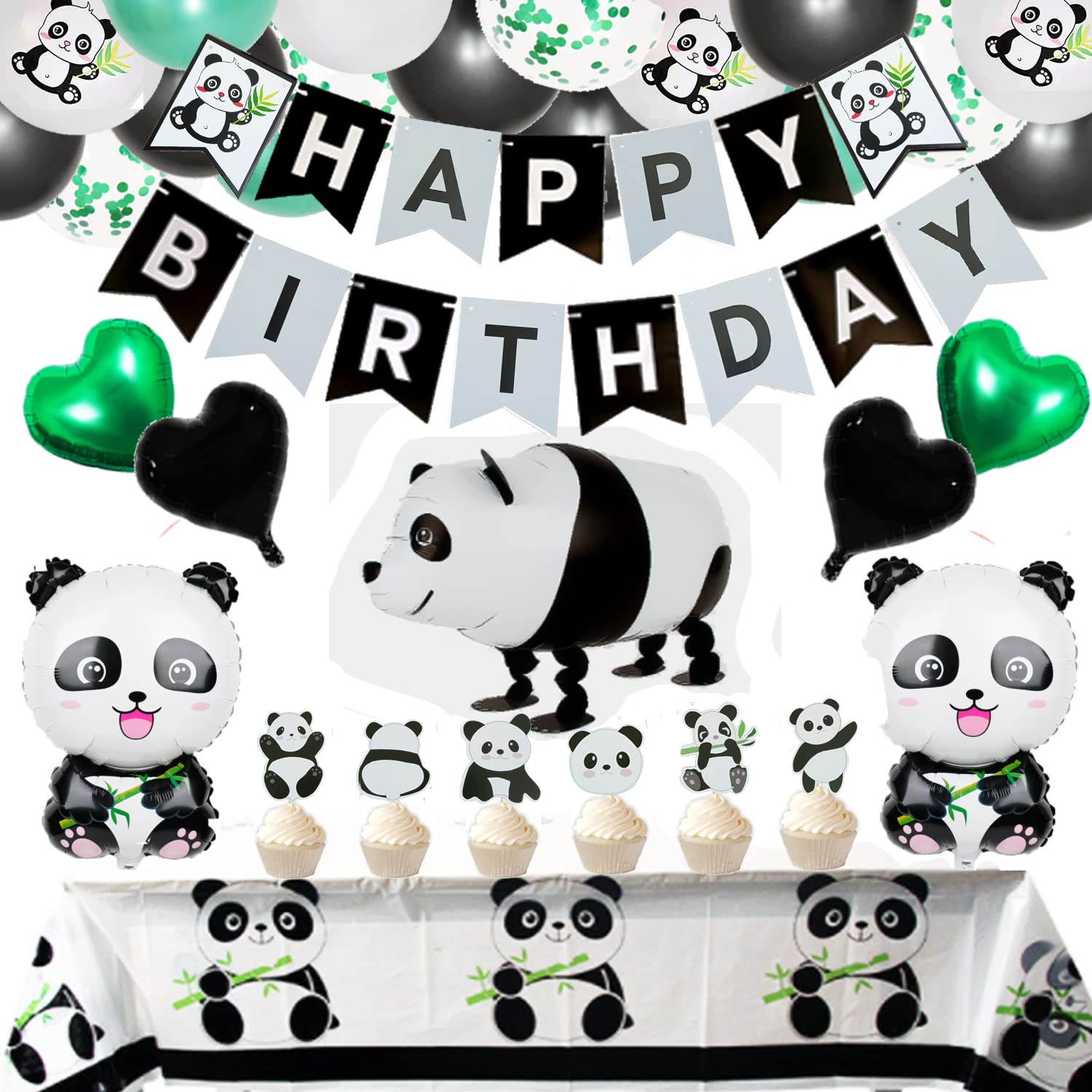 65Pcs Cute Panda Party Supplies Set - Panda Happy Birthday Banner, Balloons, Cupcake Toppers, Tablecloth & Decorations for Kids & Adults Birthday Party | Perfect for Panda Themed Celebrations, Baby Showers & Family Gatherings