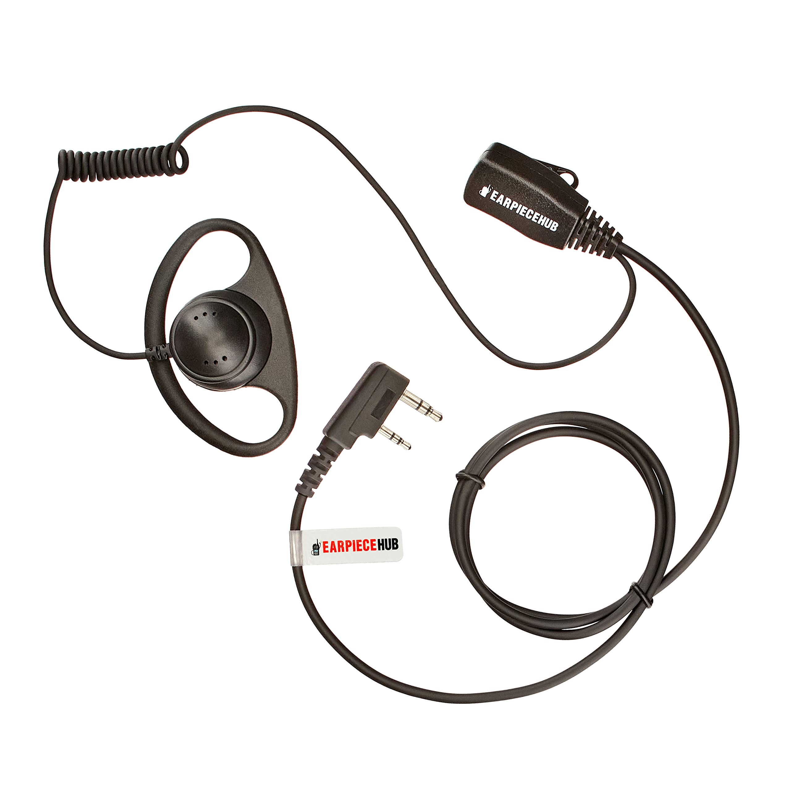 2 Pack D-Shape Earpiece Security Headset with PTT Mic - Compatible with Kenwood, Baofeng, Mitex UV-5R & UV-82 Two-Way Radios - Ideal for Police, Security Guards & Outdoor Walkie Talkie Communication