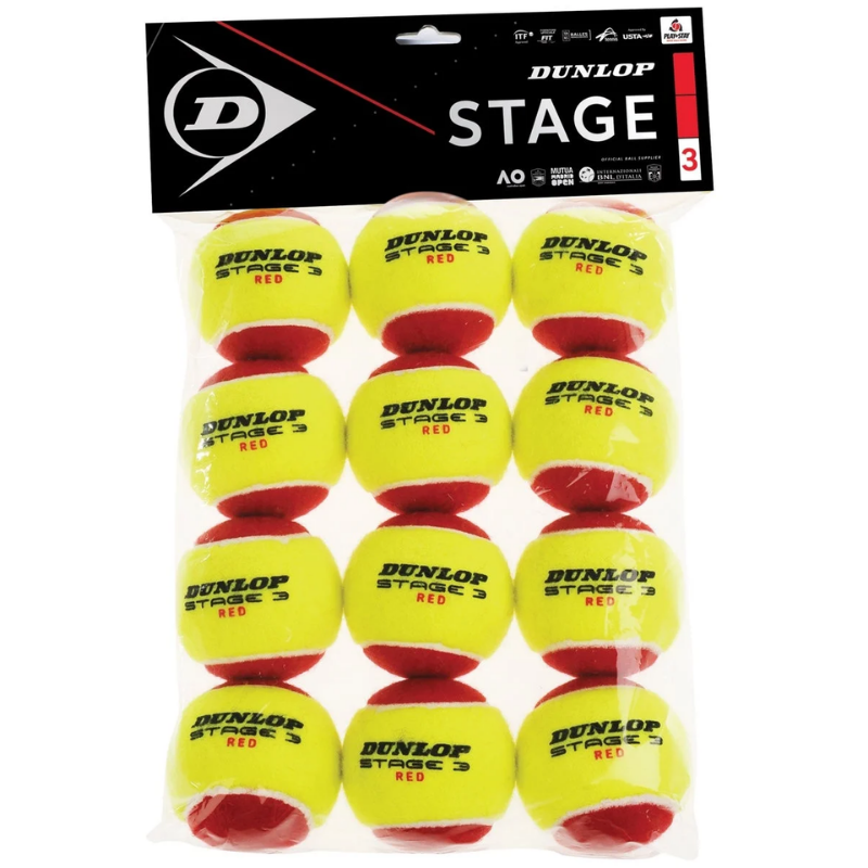 Dunlop Stage 3 Red Tennis Balls 12 Pack - Premium High-Visibility Practice Balls for Training & Match Play