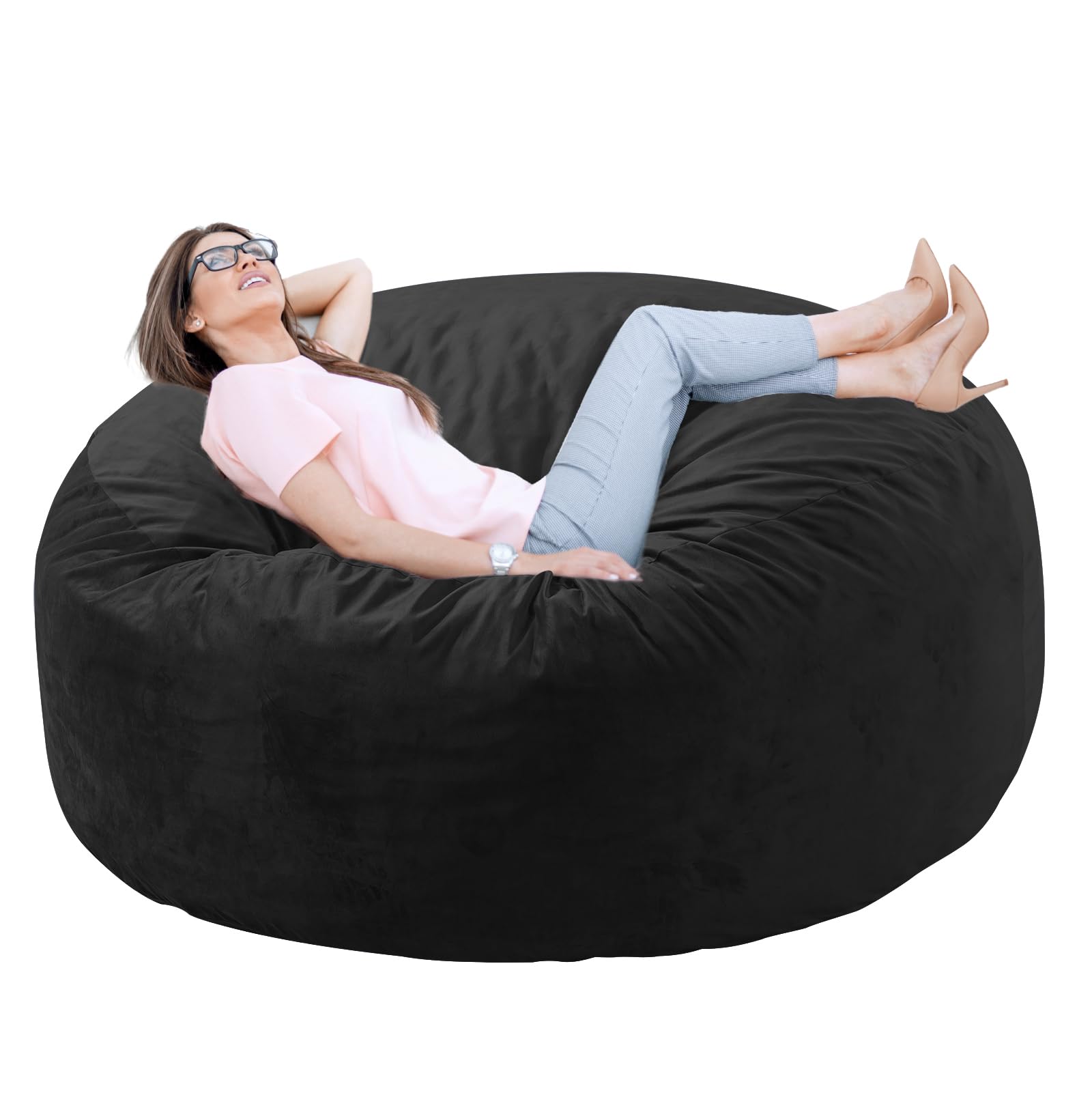 **WhatsBedding Medium Bean Bag Chair for Adults - Adjustable Foam Filling, Dutch Velvet Cover, Soft Fabric - 3 Foot Black - Perfect for Living Room, Bedroom, Game Room & Relaxation**
