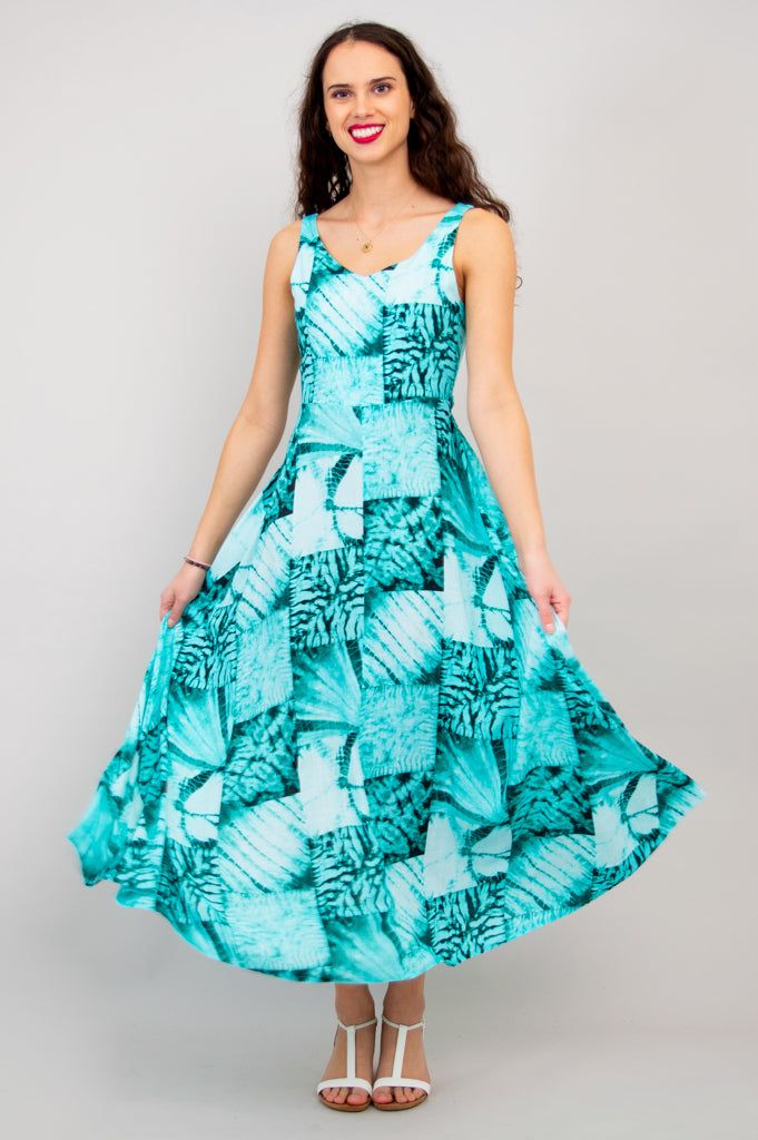 Stylish Coraline Dress - Handmade Shibori Dyed Linen Bamboo Blend - Perfect for Summer Outings & Boho Fashion