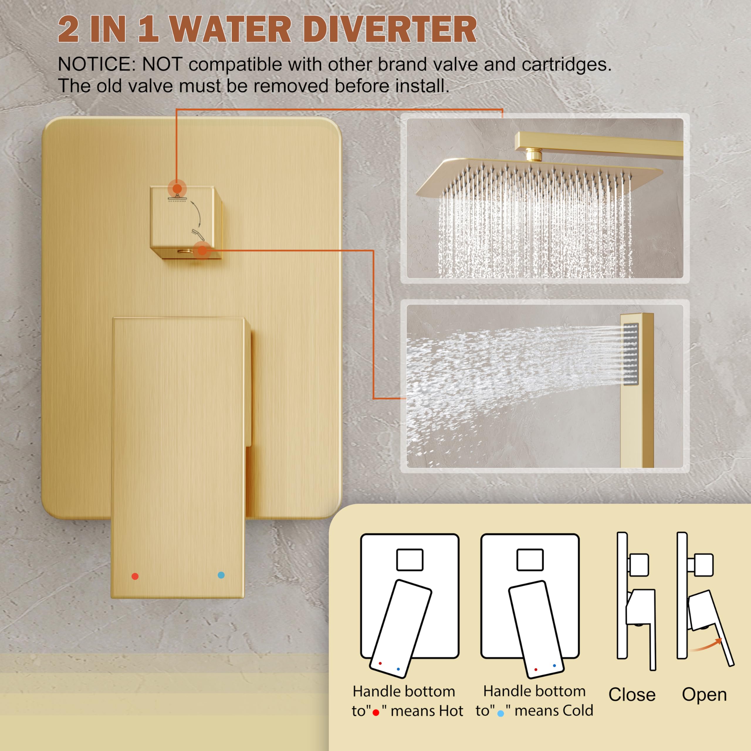 Luxury Gold Shower Faucet Set - 12 Inch Rain Showerhead & Handheld Spray Combo, Wall Mounted High Pressure Shower System with Valve & Trim, Brushed Gold Finish - Perfect for Modern Bathroom & Spa Experience